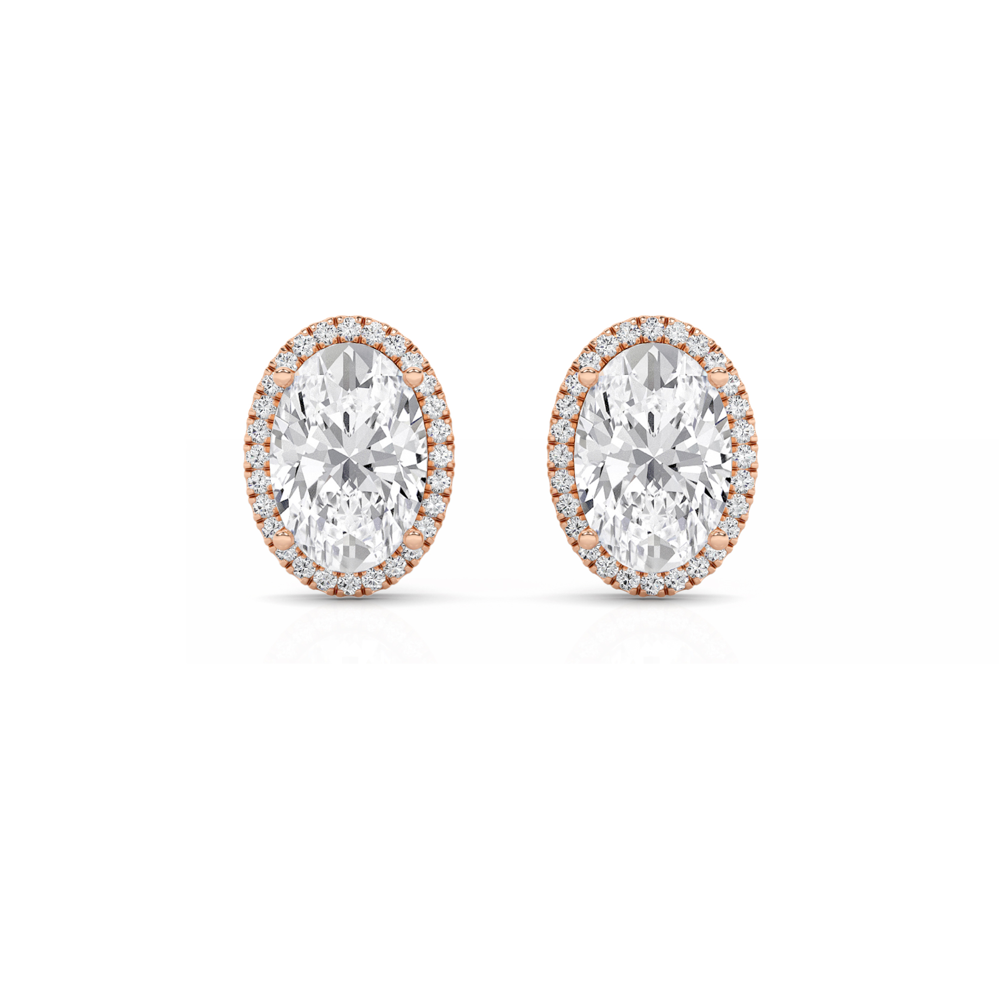 Basket Style  Oval Cut Halo Earring in 9K Rose Gold Classic Diamond Earrings