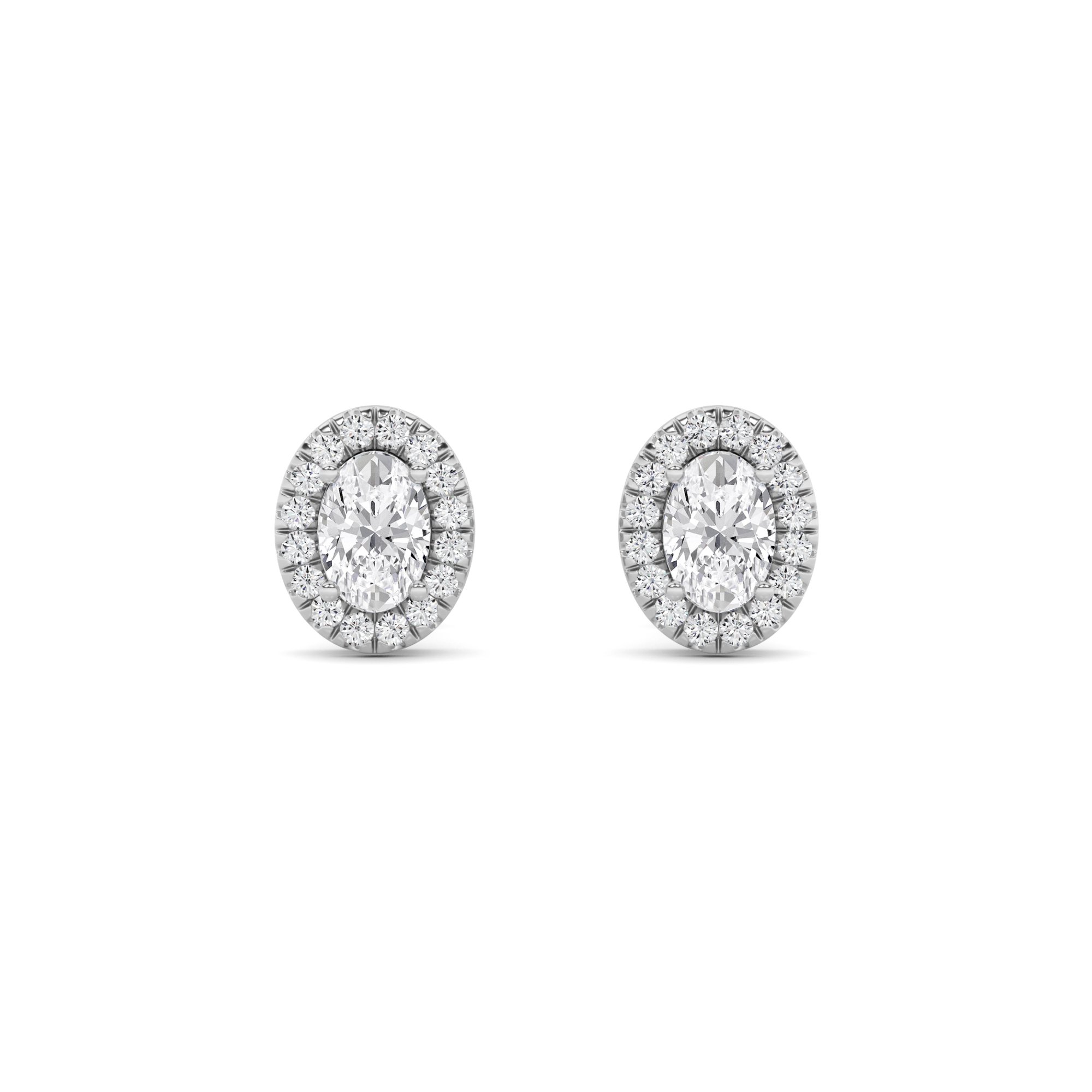 4 Prong Halo Oval Cut Stud in 9K White Gold Forever Diamond Earrings