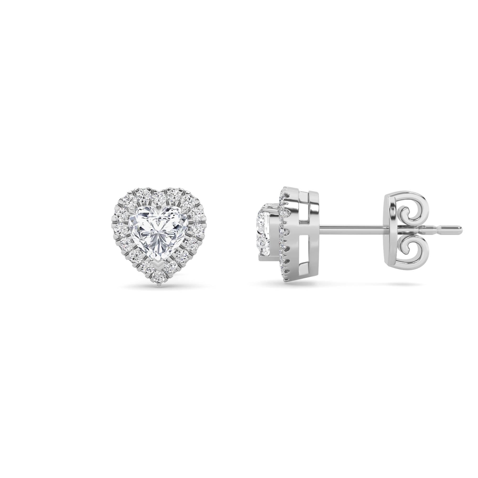 Halo Style Heart Cut Stud Earring in 9K White Gold Modern Diamond Earrings