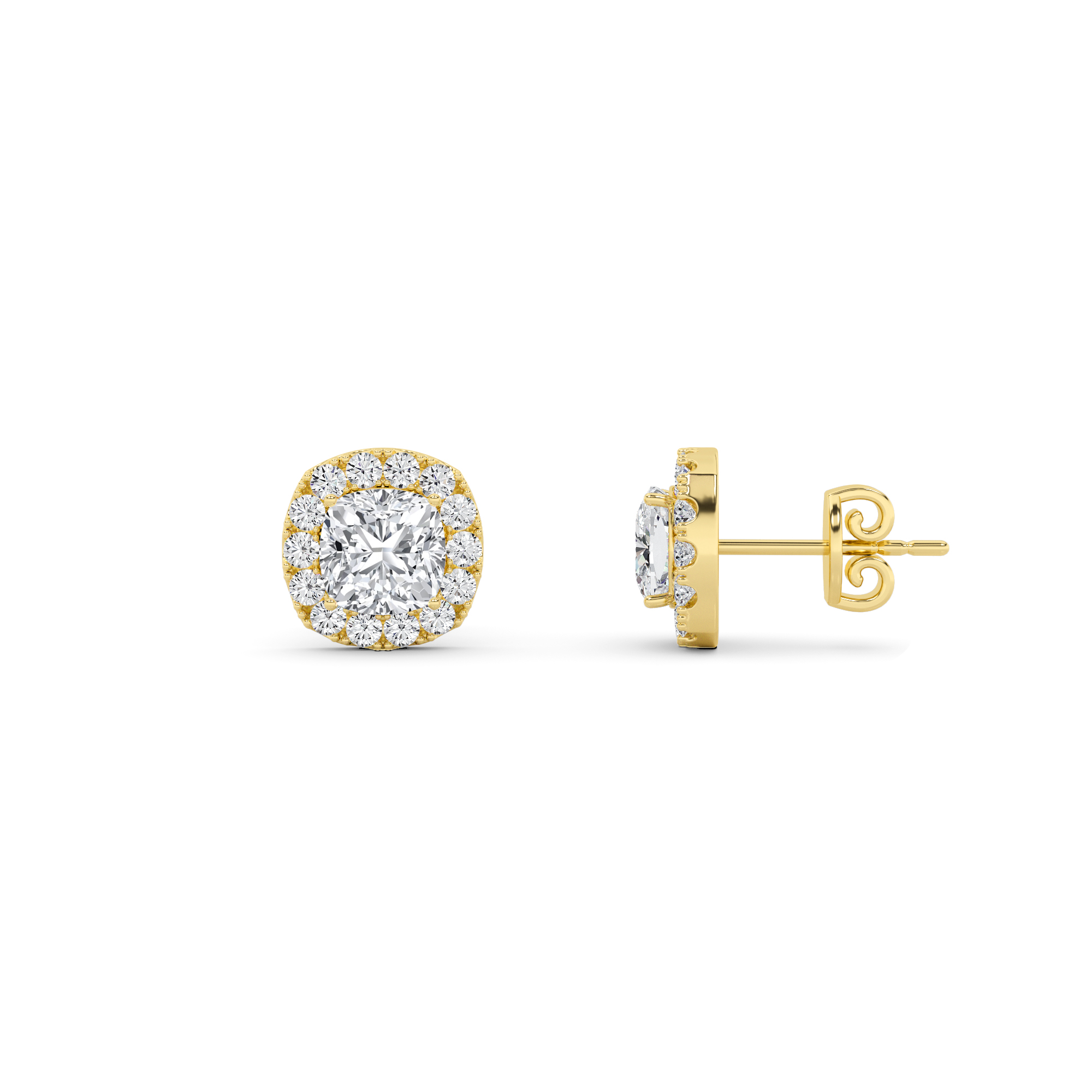 Modern Style Cushion Cut Diamond Halo Earring in 9K Yellow Gold
