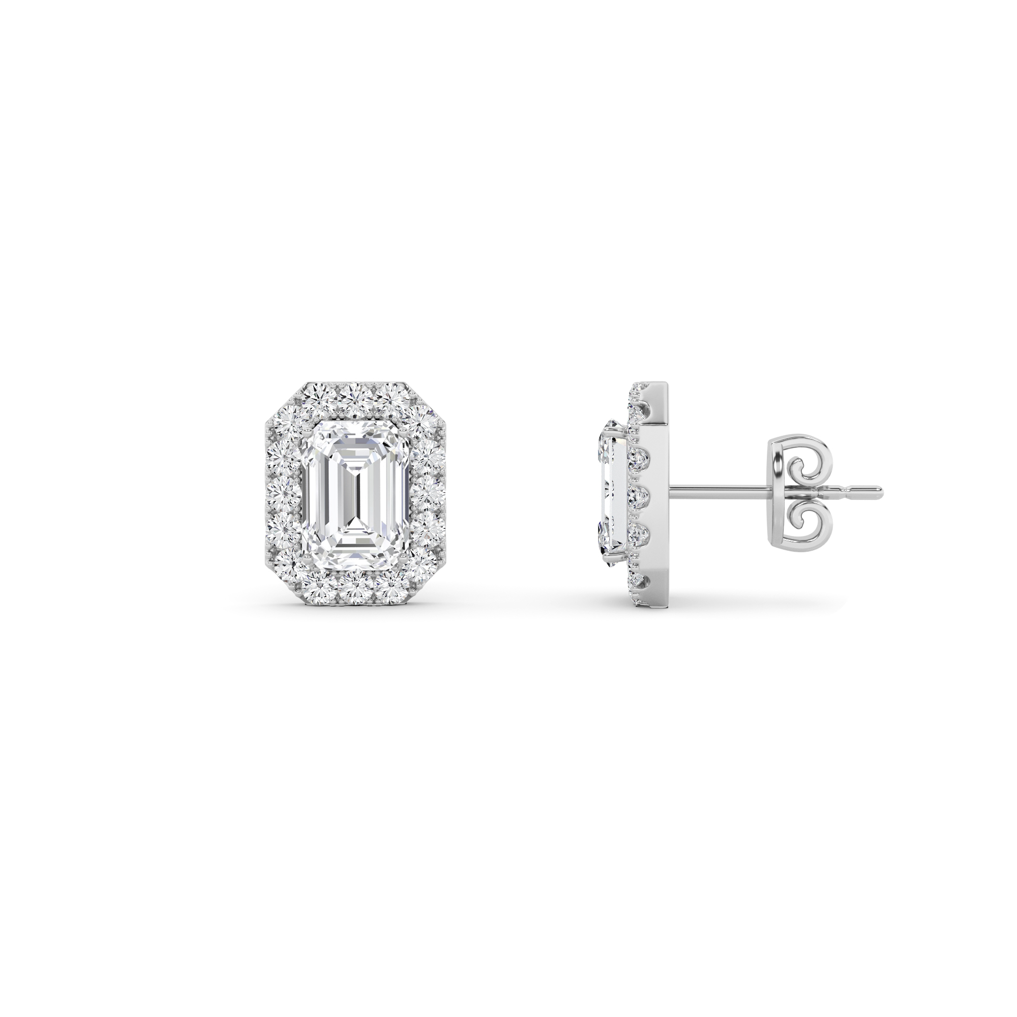 Modern Style Emerald Cut Diamond Halo Earring in 9K Rose Gold