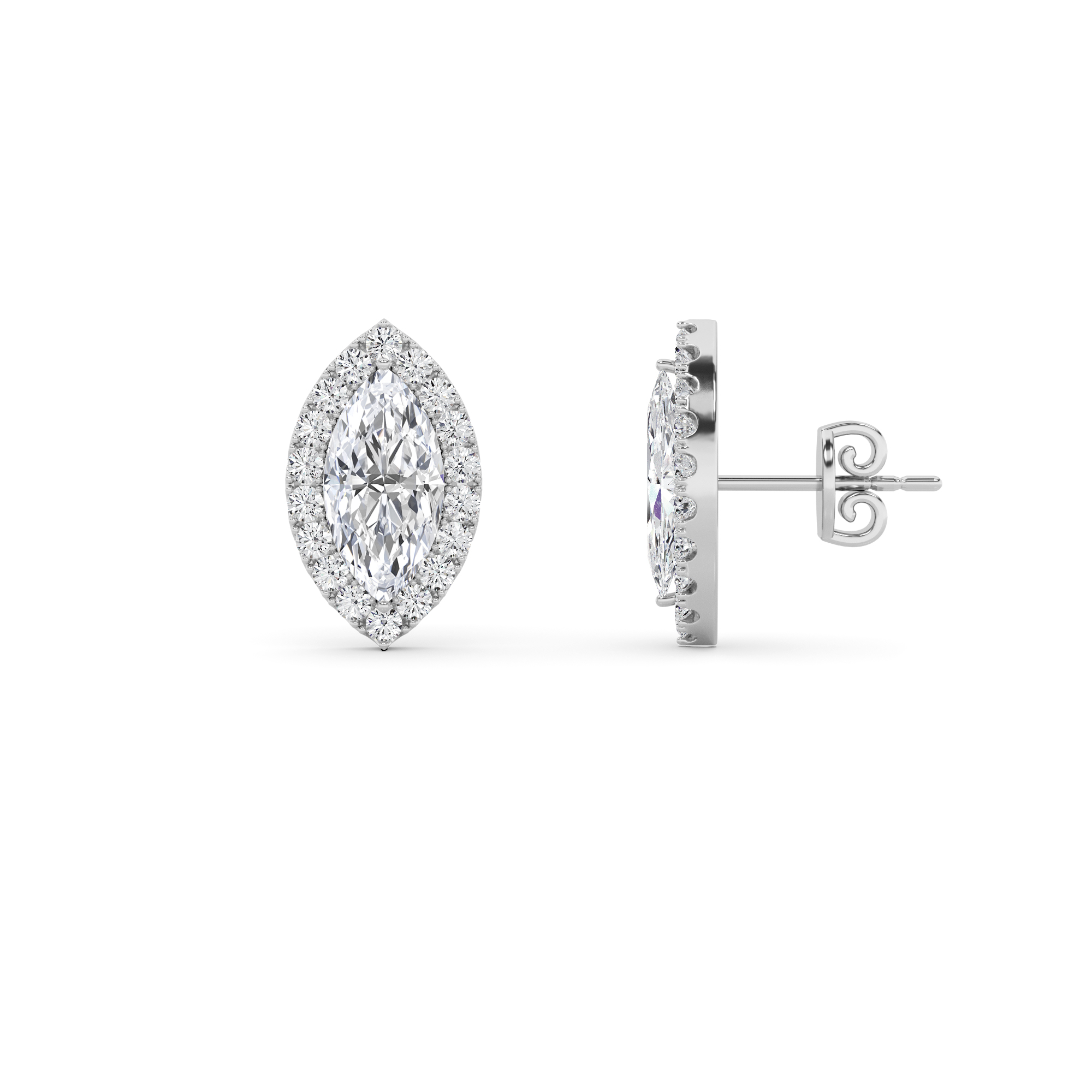 Modern Style Marquise Cut Diamond Halo Earring in 9K White Gold