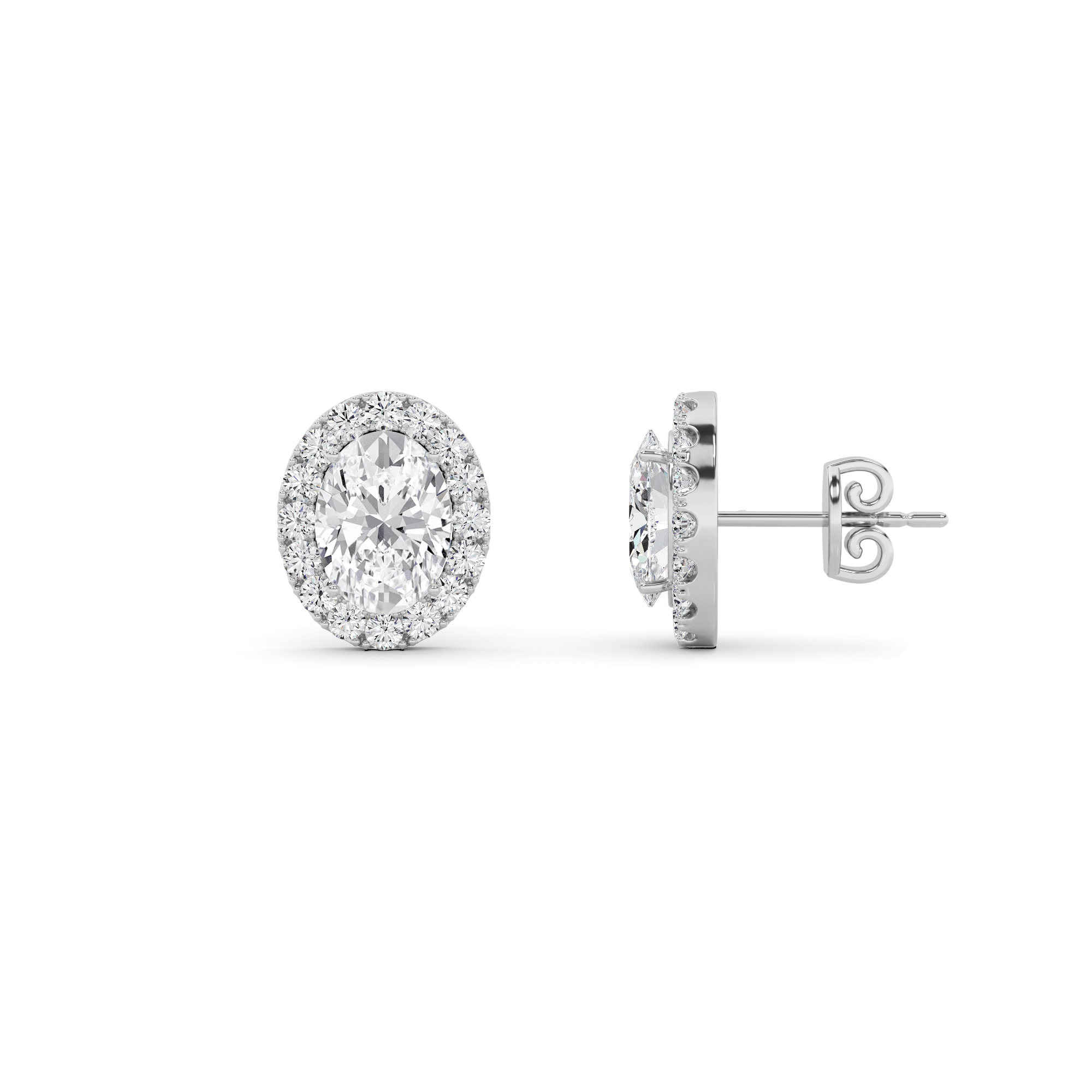 Modern Style Oval Cut Diamond Halo Earring in 9K White Gold