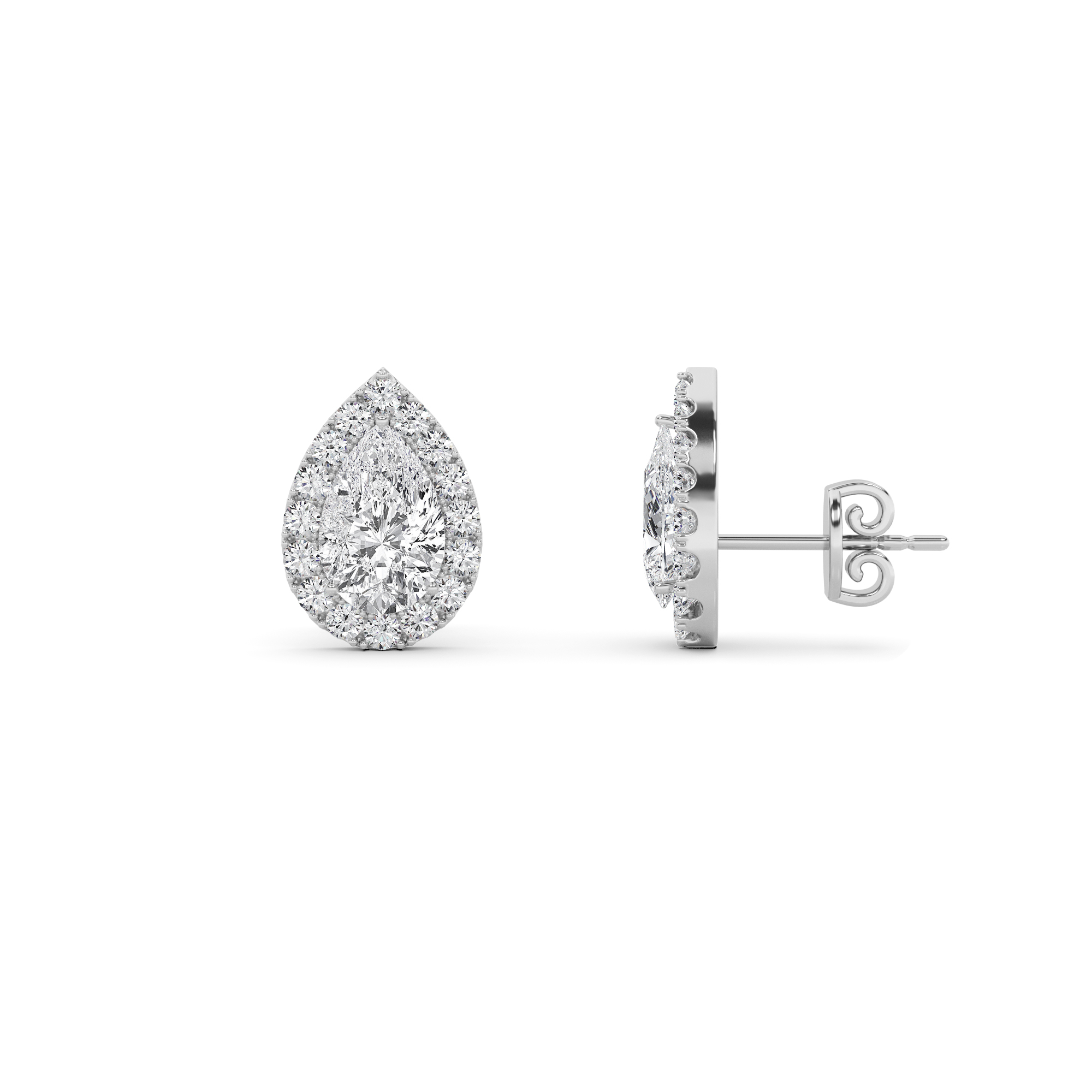 Modern Style Pear Cut Diamond Halo Earring in 9K White Gold