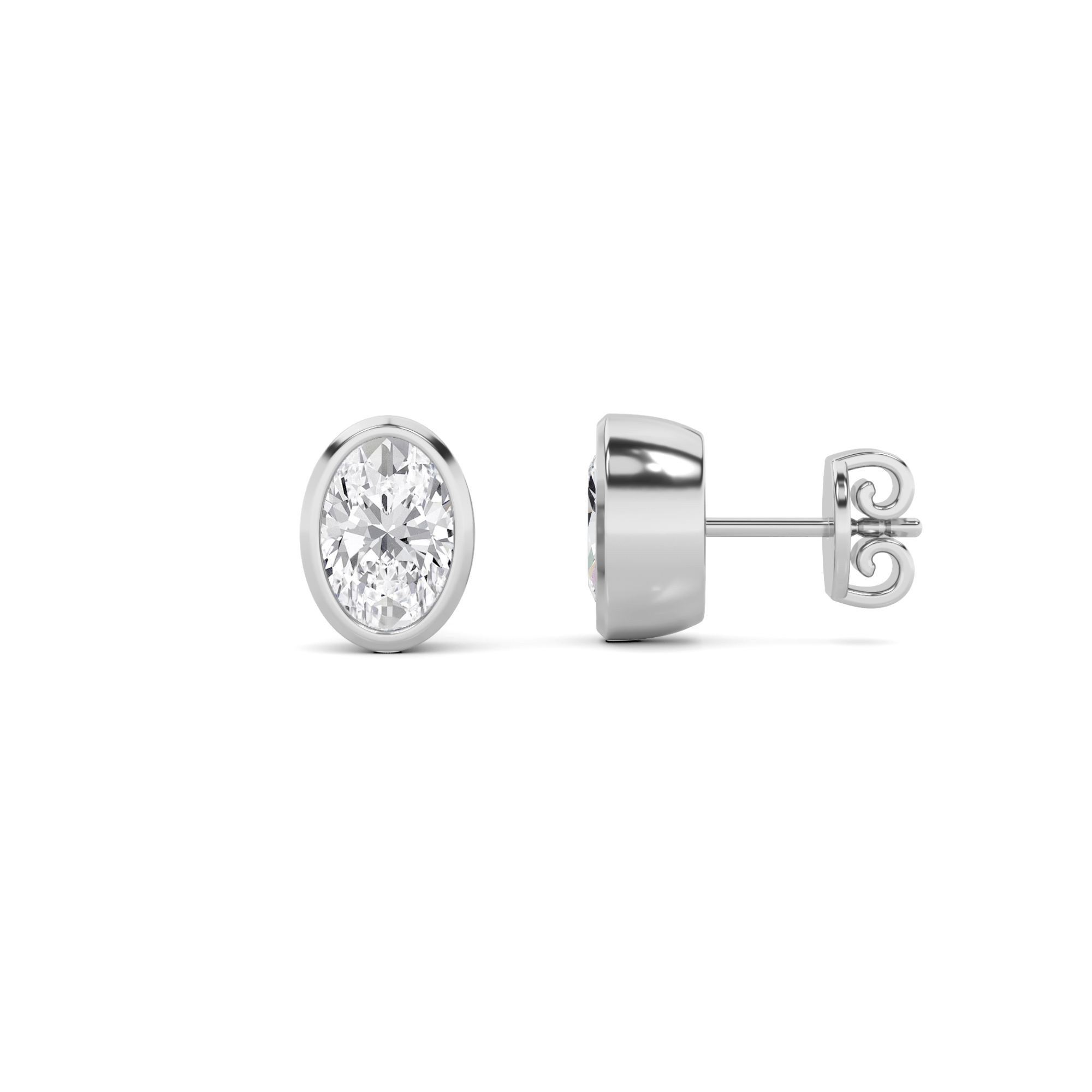 Classic High Bezel Set Oval Cut Diamond Stud Earring