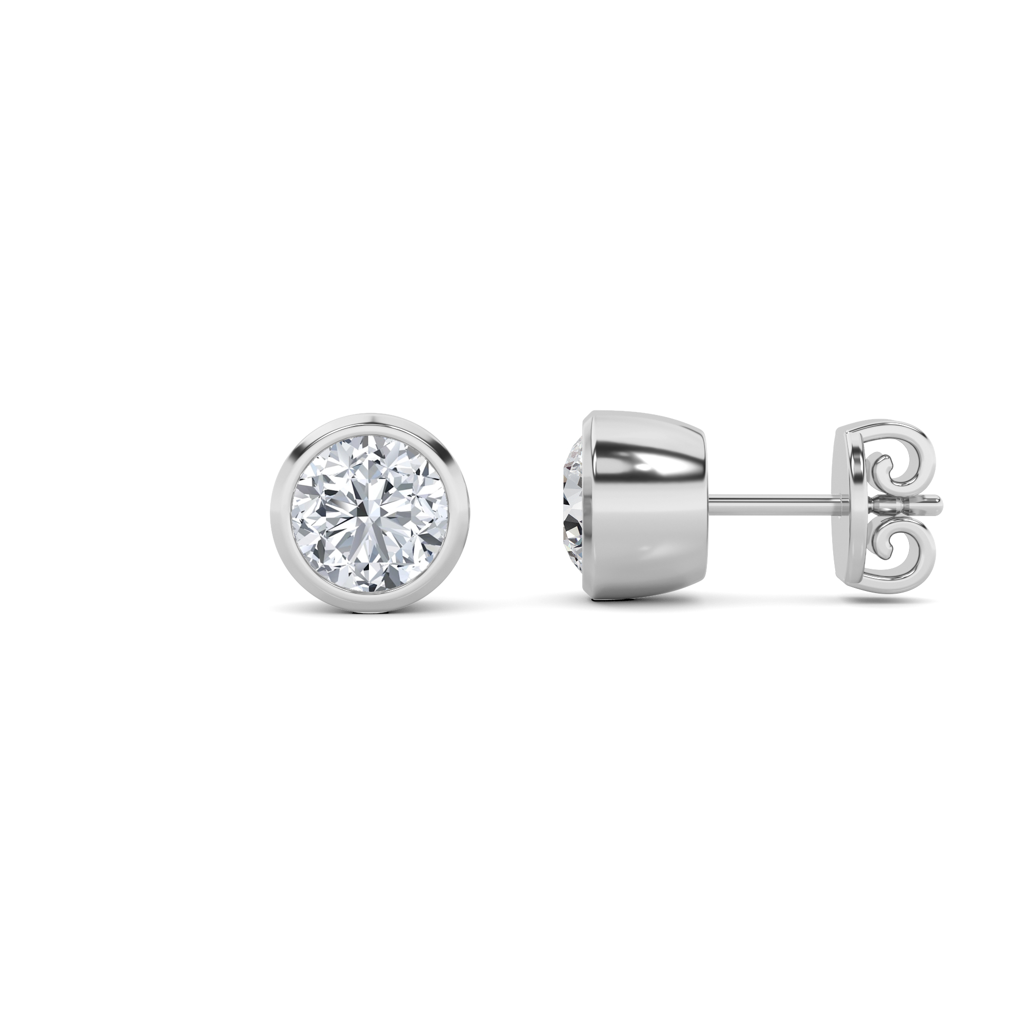 Classic High Bezel Set Round Cut Diamond Stud Earring