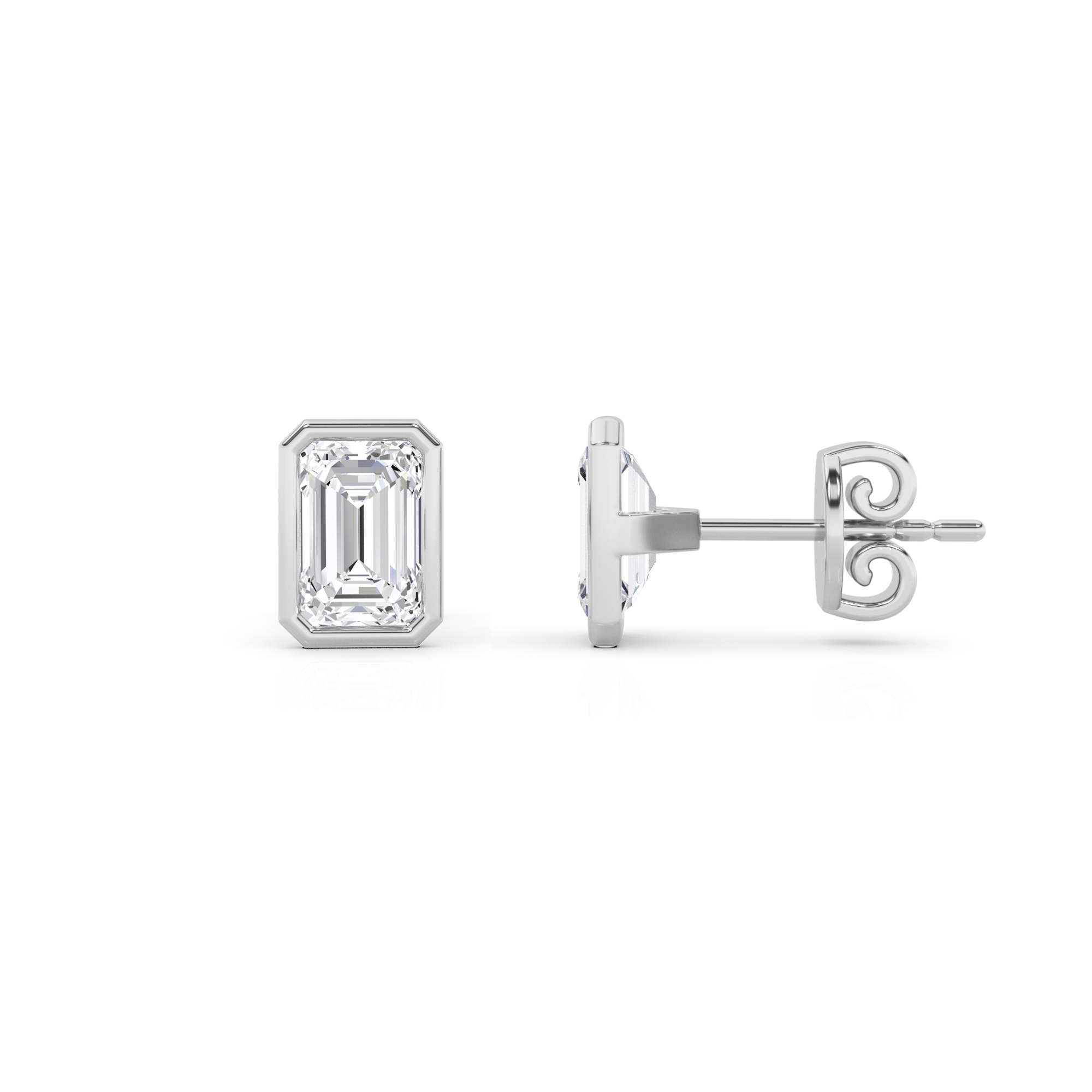 Bezel Set Round Stud Earring in 9K White Gold Push Back Classic Diamond Earrings