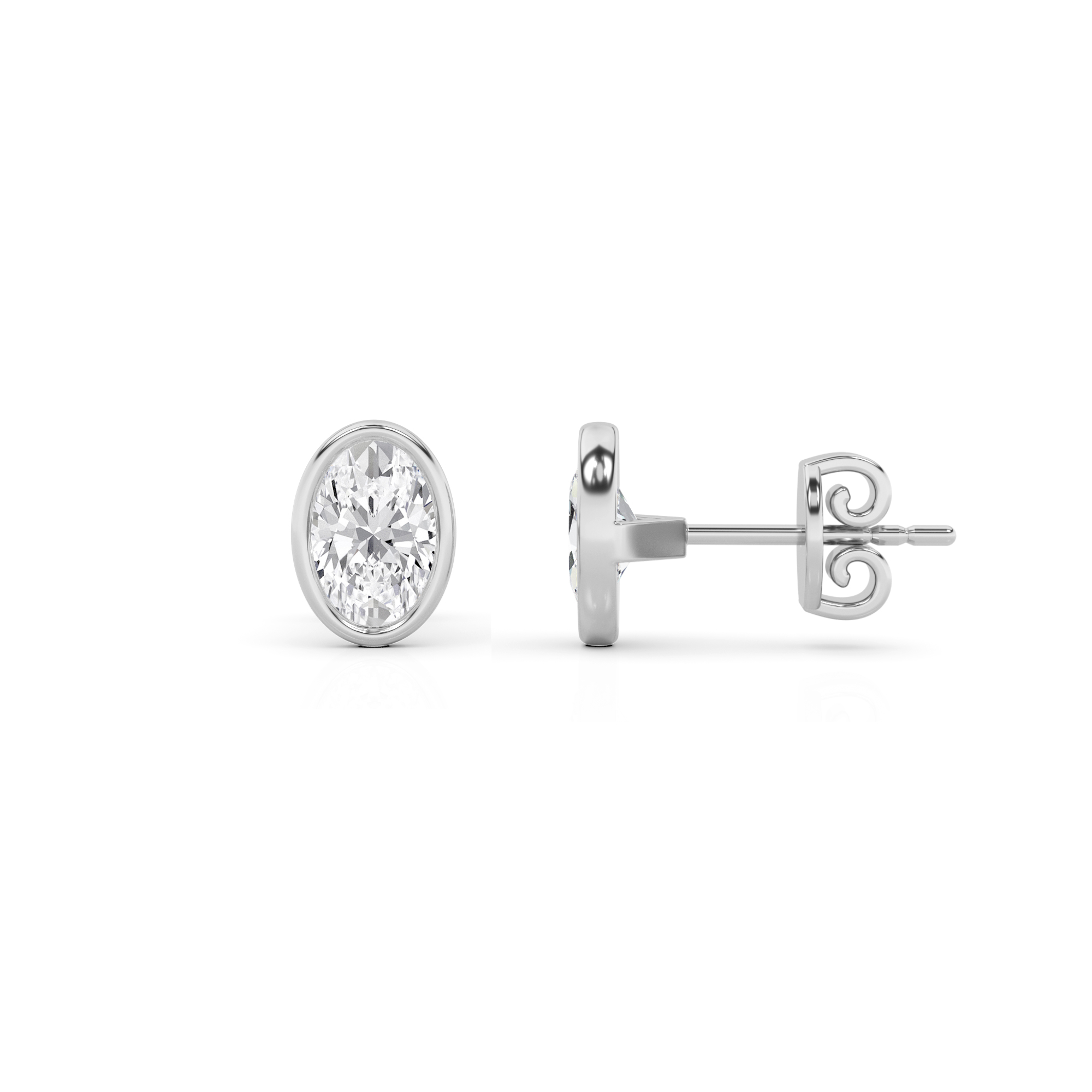 Bezel Set Round Stud Earring in 9K White Gold Push Back Classic Diamond Earrings