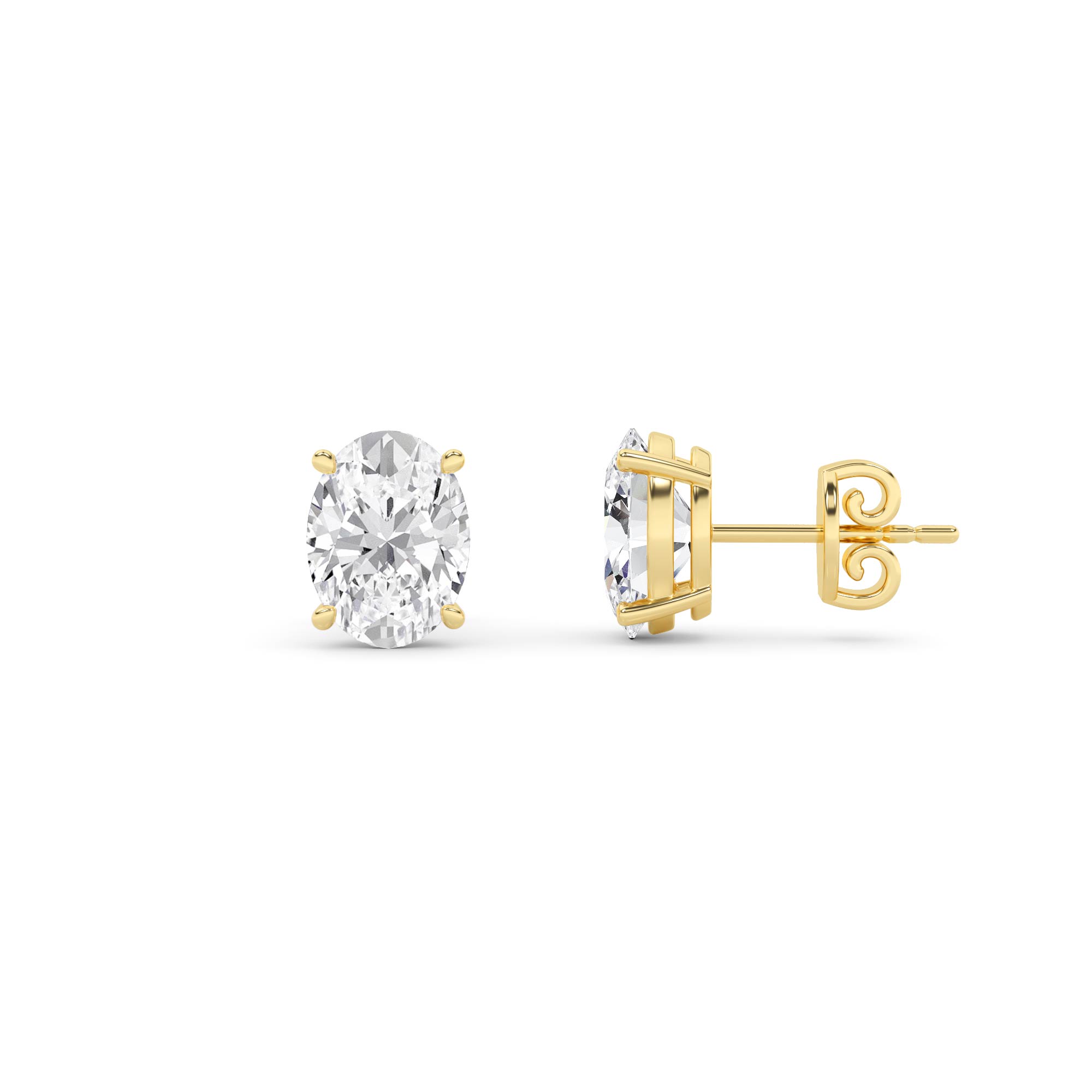 4 Prong Round Stud Earring in 9K Yellow Gold Push Back Classic Diamond Earrings