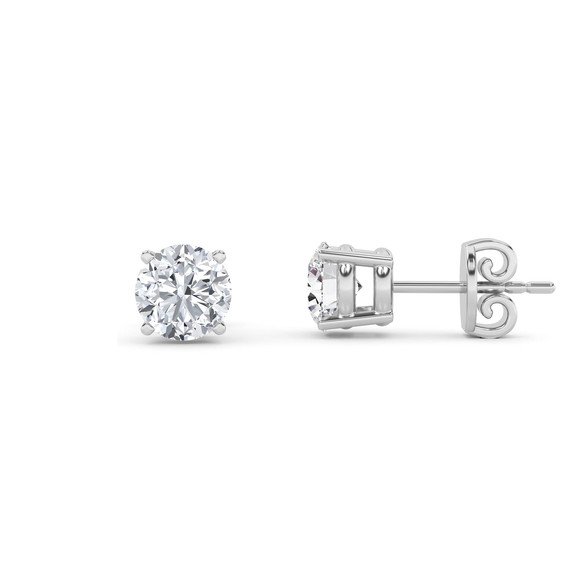 0.75ct VVS1 D Four Prong Round Cut Solitaire Diamond Stud Earring in 9K White Gold Screw Back
