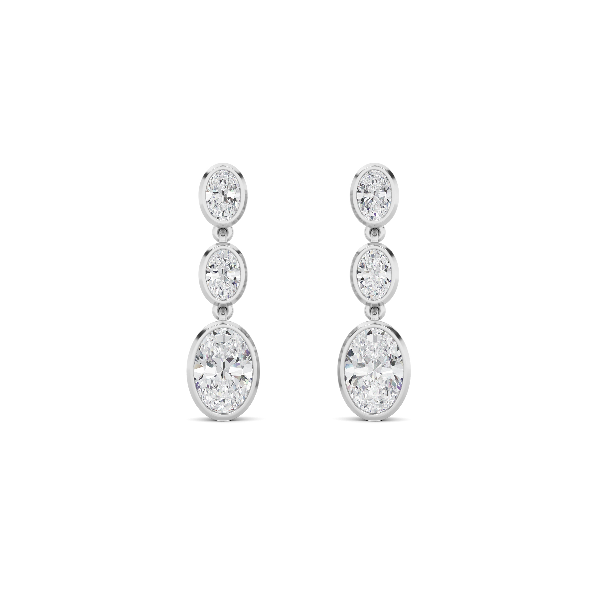 Bezel Setting Three Stone Cluster Earring In 9K White Gold Elegance Diamond Earrings