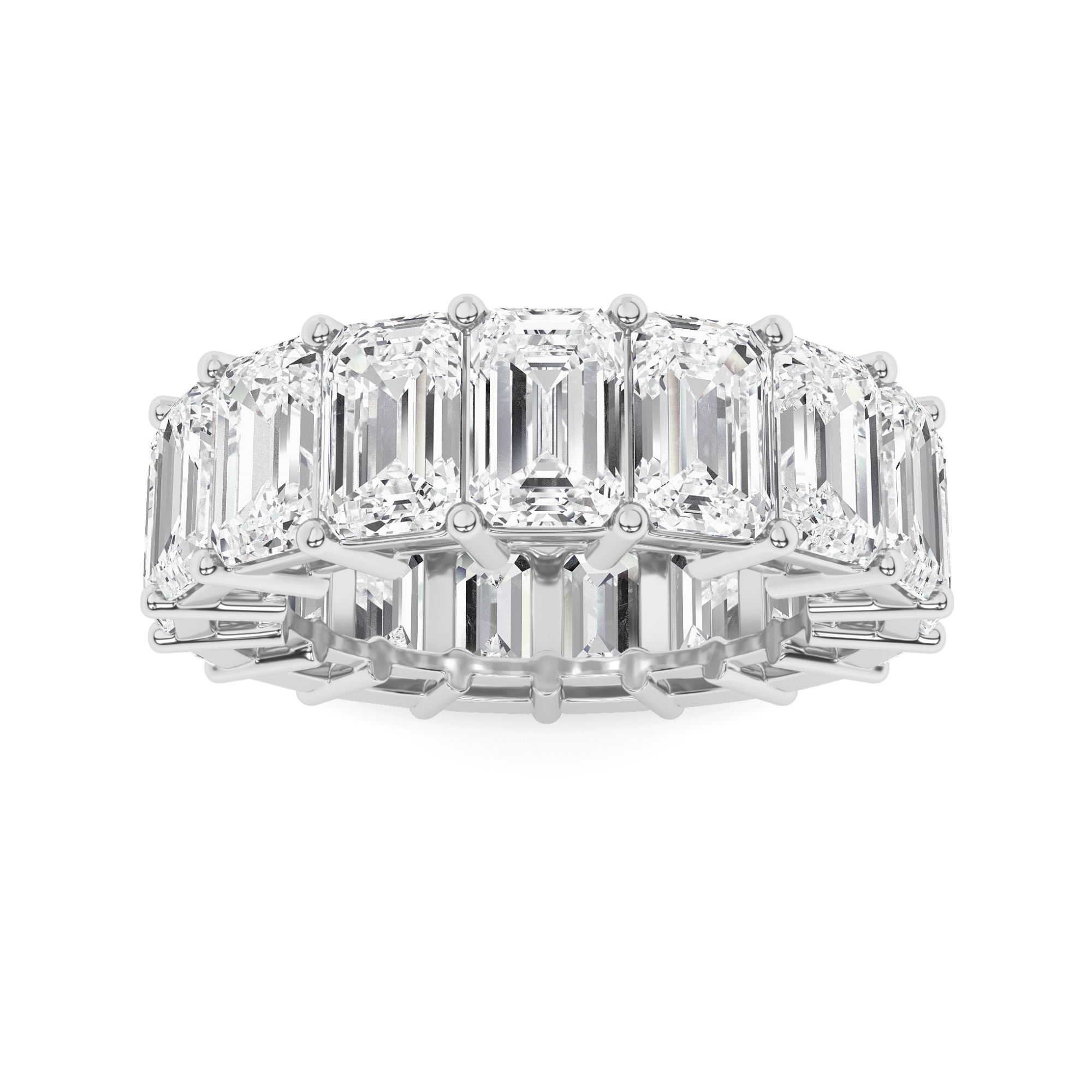 Box Set Vertical Emerald Cut Diamond Full Eternity Ring In 9K White Gold