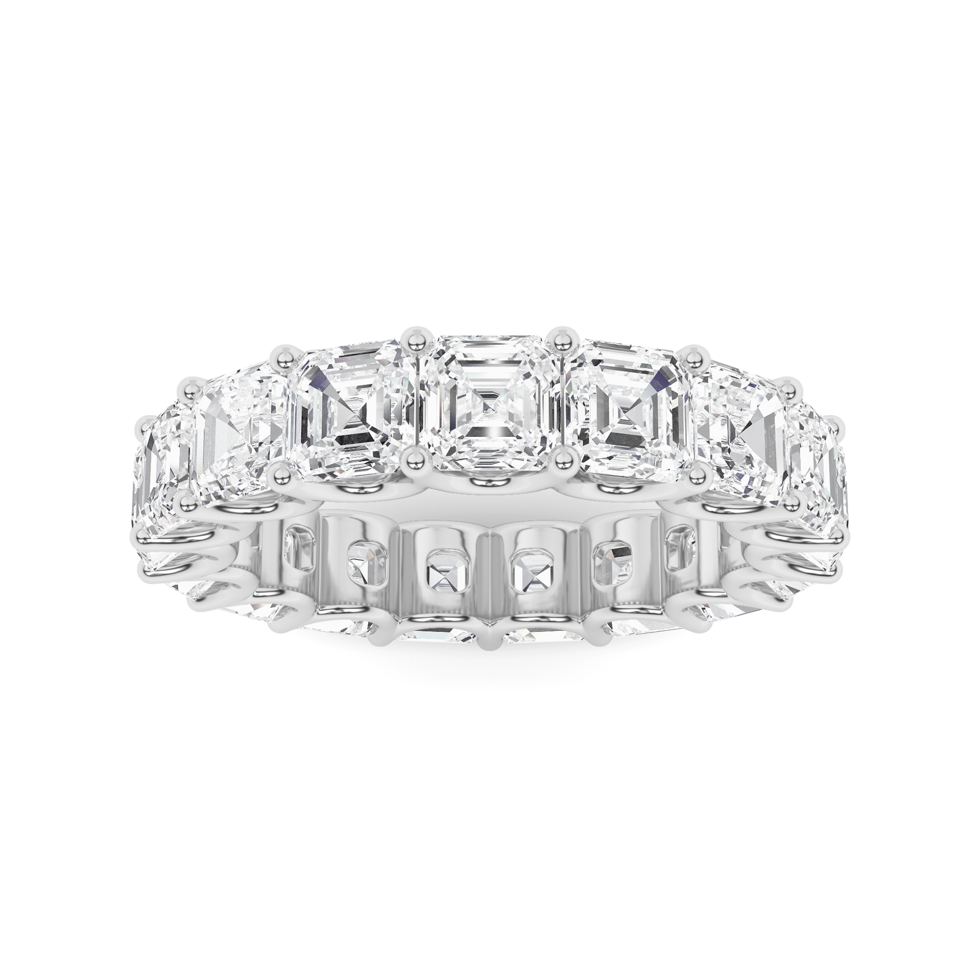 U Prong Asscher Cut Timeless Full Eternity in 9K White Gold Platinum Statement Diamond Ring