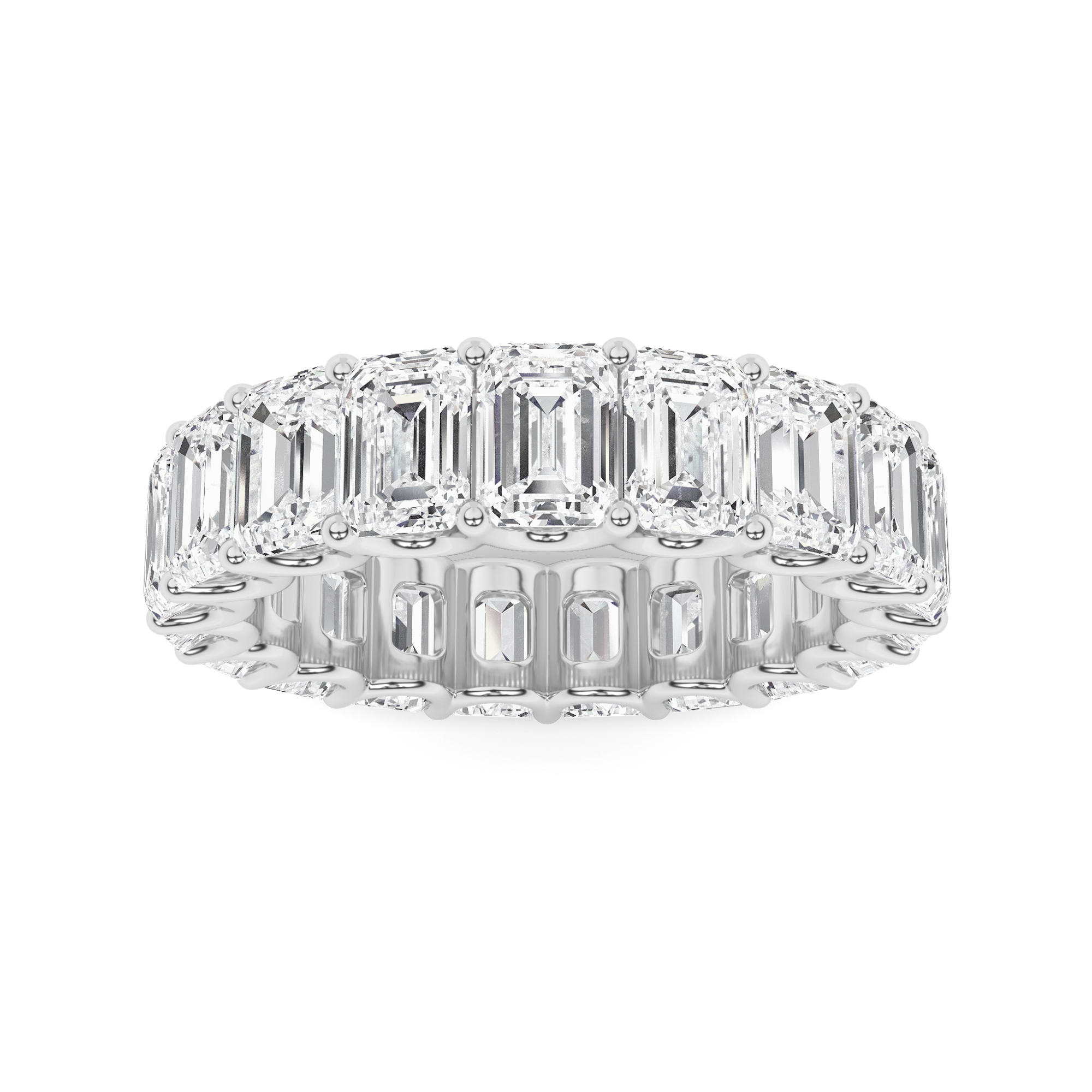 U Prong Emerald Cut Timeless Full Eternity in 9K Yellow Gold Platinum Statement Diamond Ring