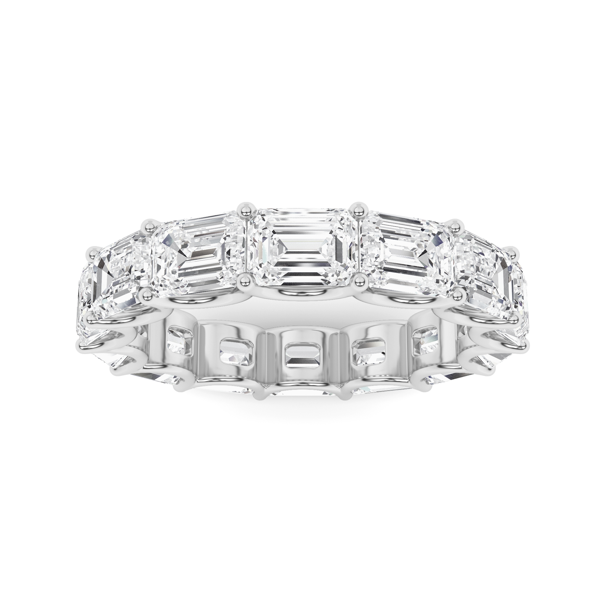 Setting Shared Prong Emerald Cut Full Eternity in 9K White Gold Horizontal Diamond Ring