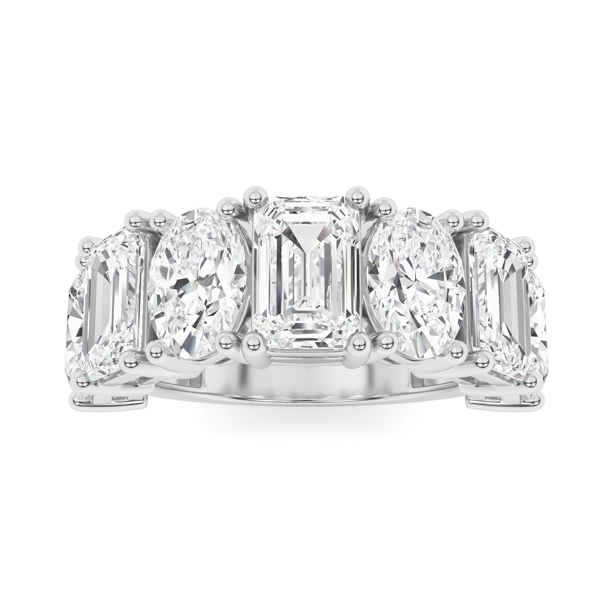 Emerald and Oval Cut Half Eternity in 9K White Gold Fancy Diamond Ring