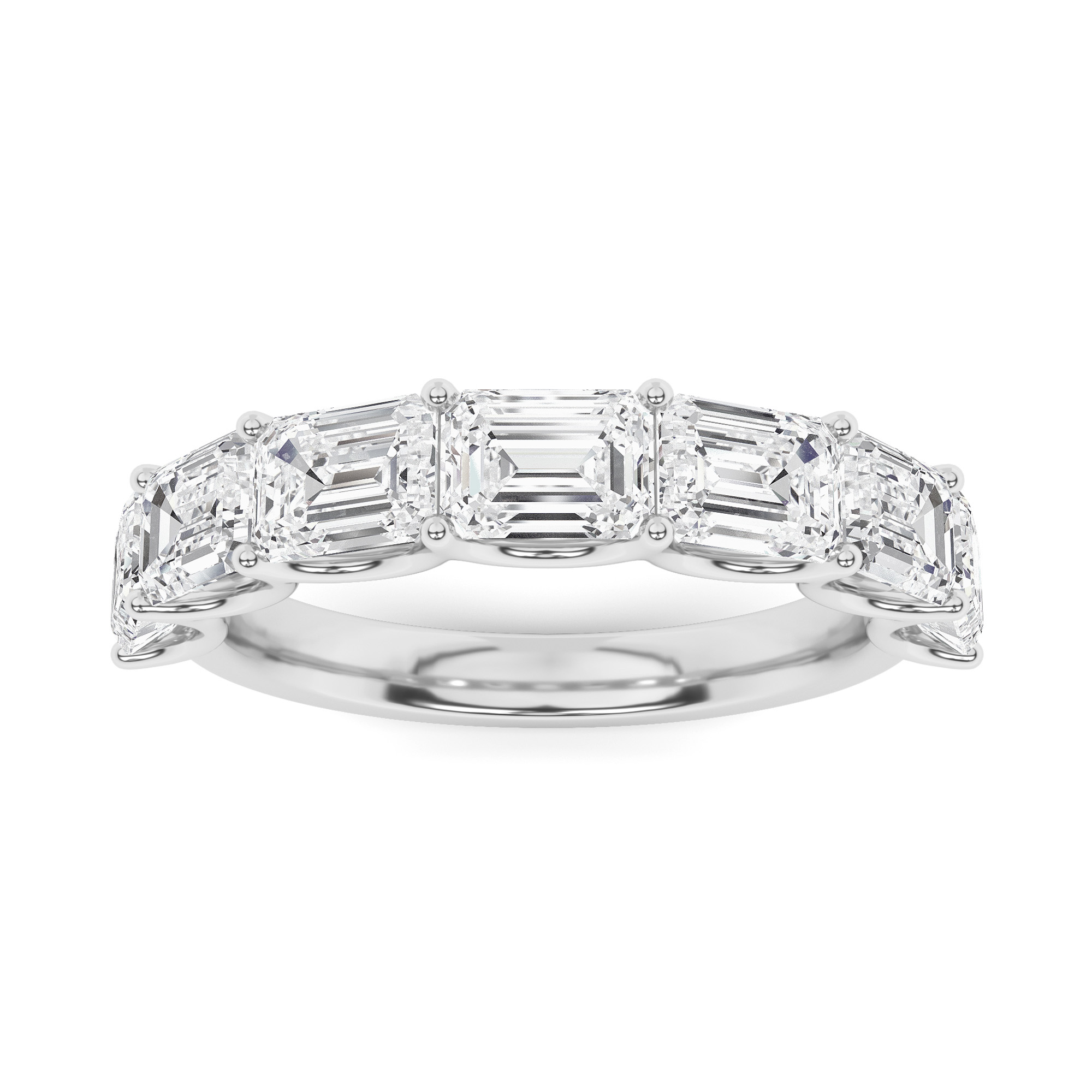 Shared Prong Emerald Cut Seven Stone in 9K White Gold Fancy Diamond Ring