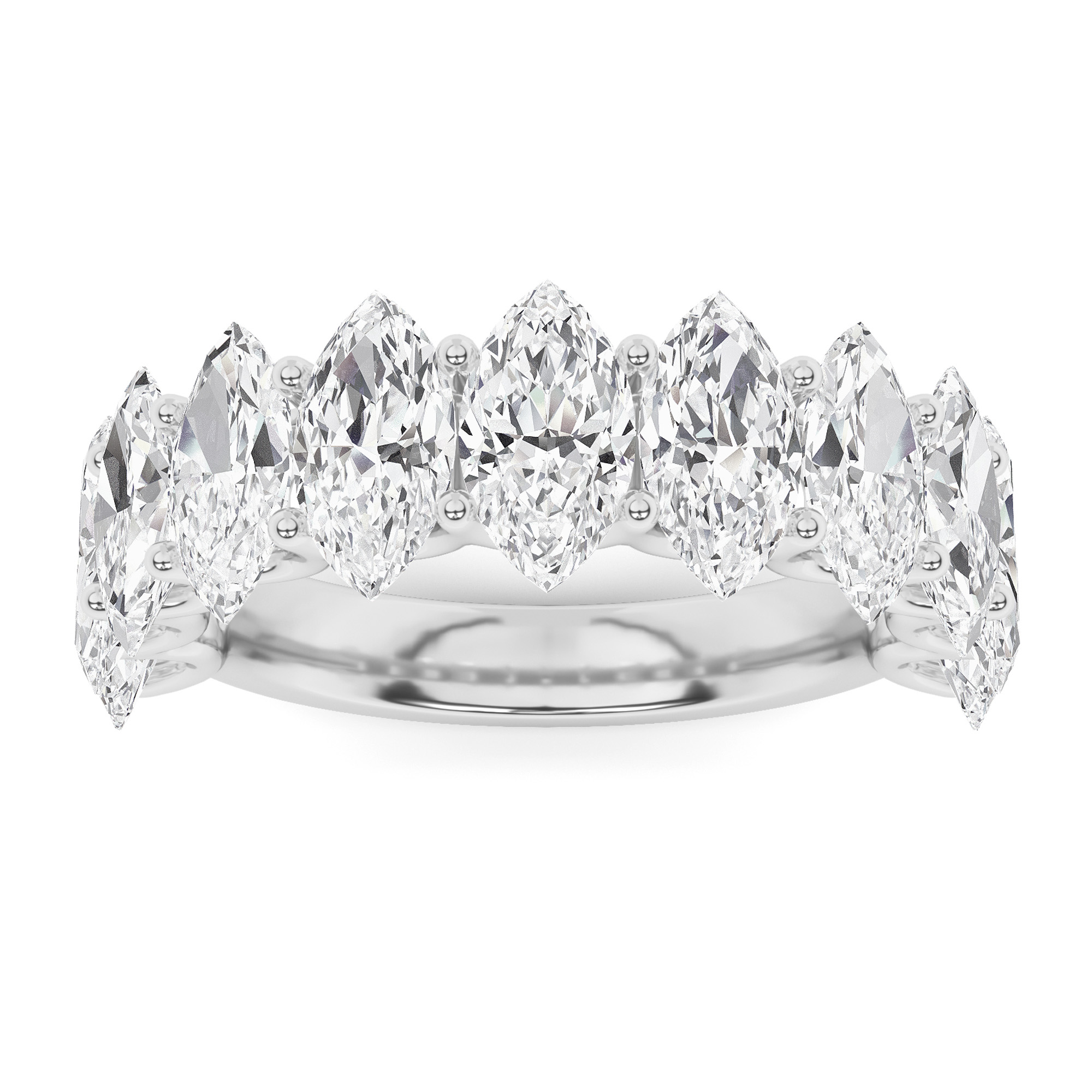 U Prong Marquise Cut Half Eternity in 9K White Gold Platinum Elegant Diamond Ring