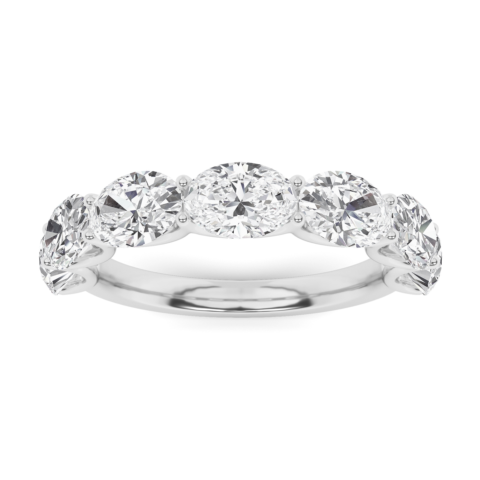 Shared Prong Oval Cut Seven Stone in 9K White Gold Fancy Diamond Ring