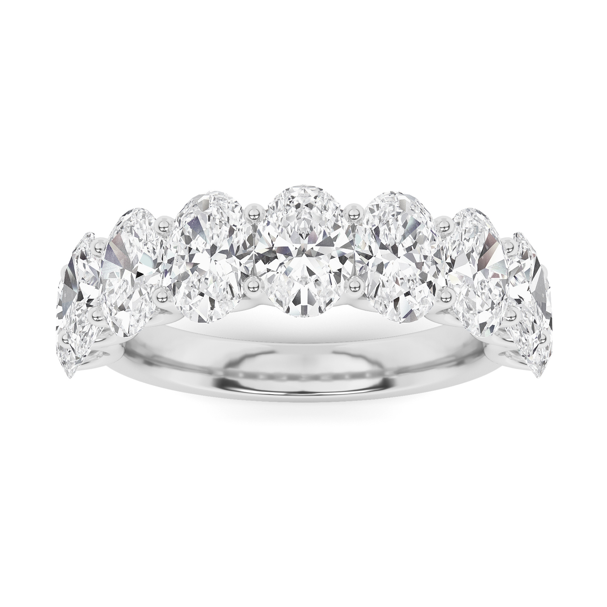 U Prong Oval Cut Half Eternity in 9K Yellow Gold Platinum Elegant Diamond Ring