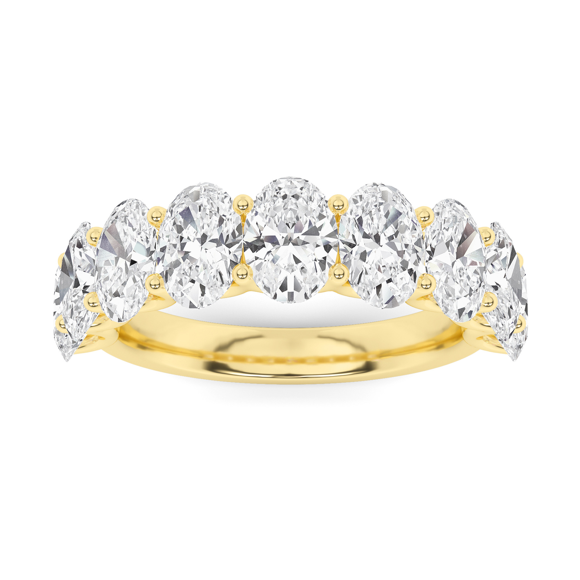 U Prong Oval Cut Half Eternity in 9K Yellow Gold Elegant Diamond Ring