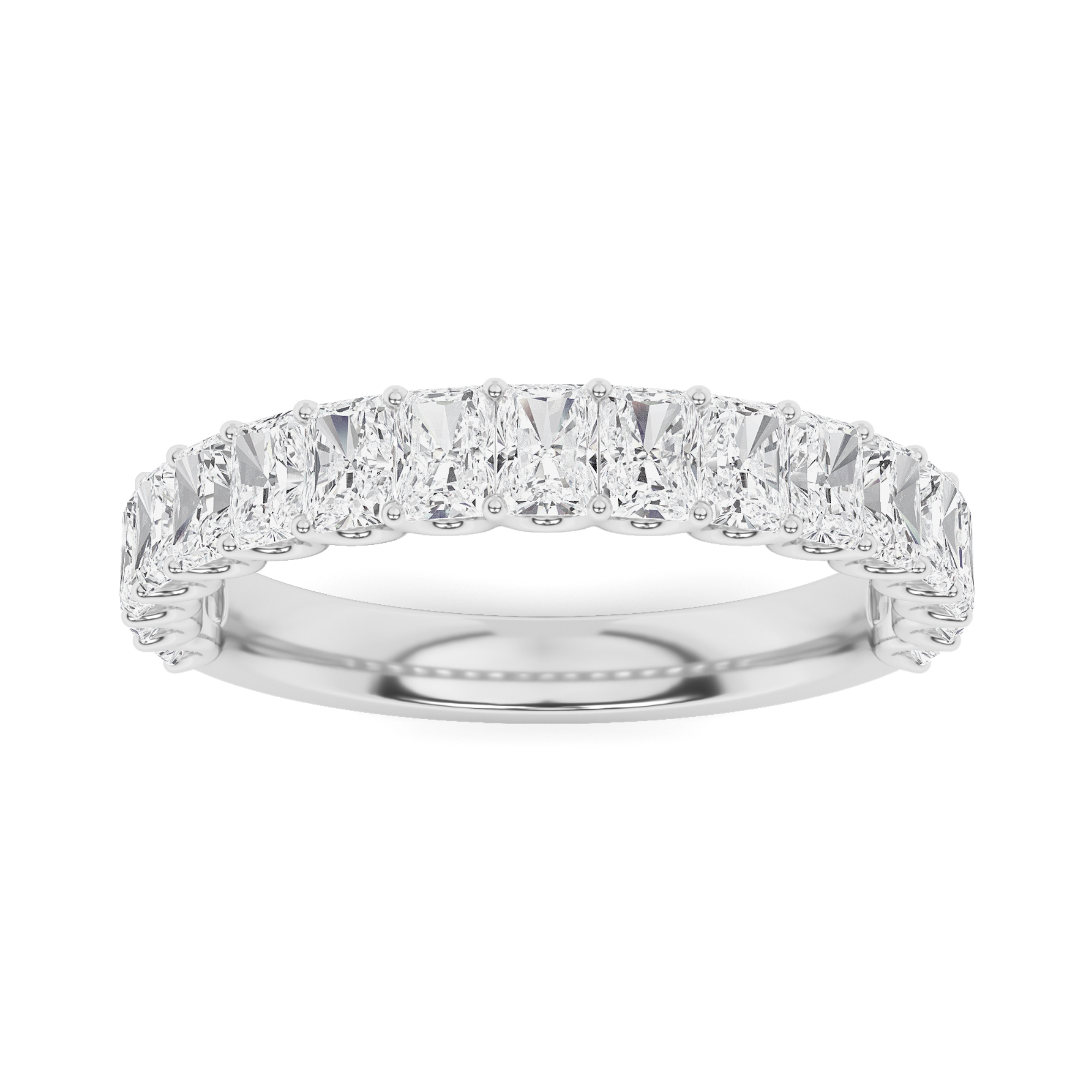 Vertical U Prong Radiant Cut Diamond Half Eternity Ring In 9k White Gold