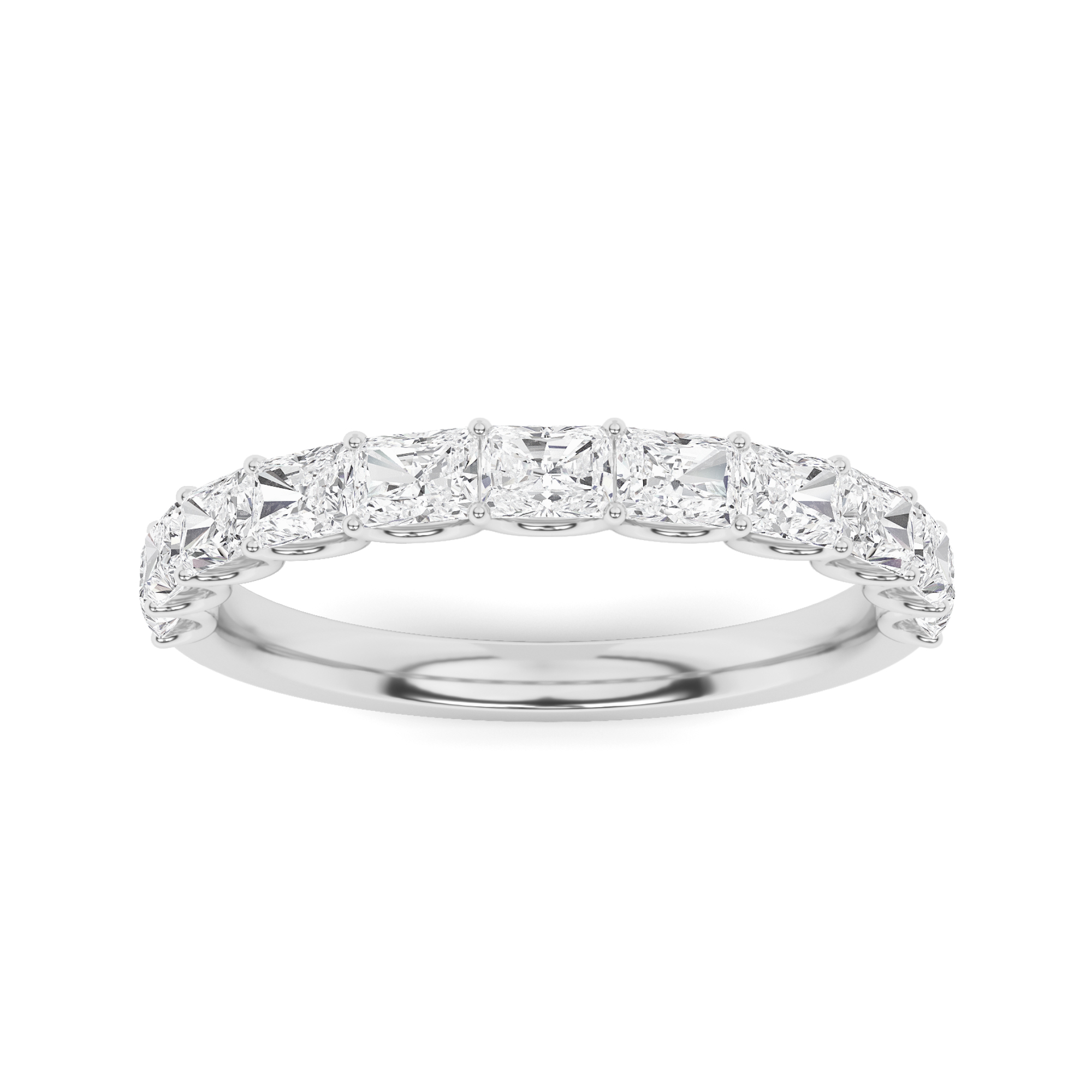 Horizontal U Prong Radiant Cut Diamond Half Eternity Ring In 9k White Gold