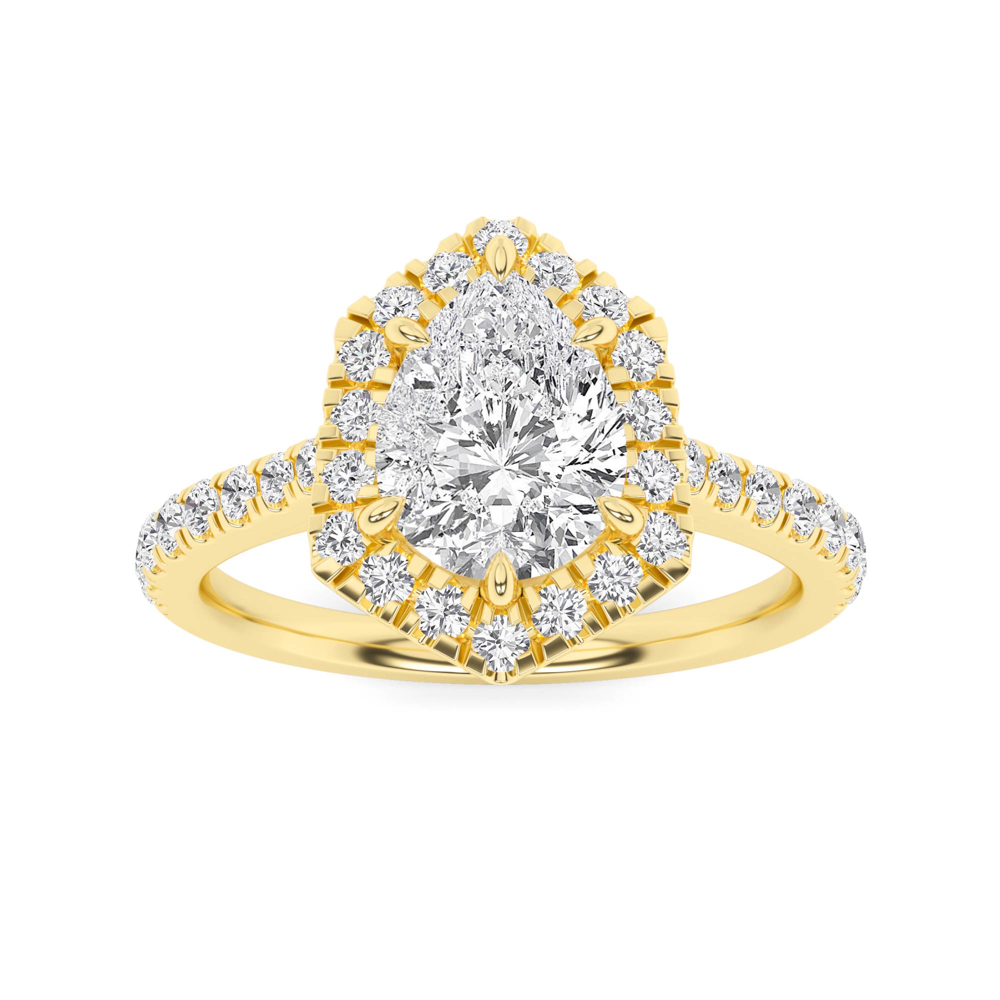 Classic Mid Set Round Cut Halo Engagment In 9K Yellow Gold Engagement Ring