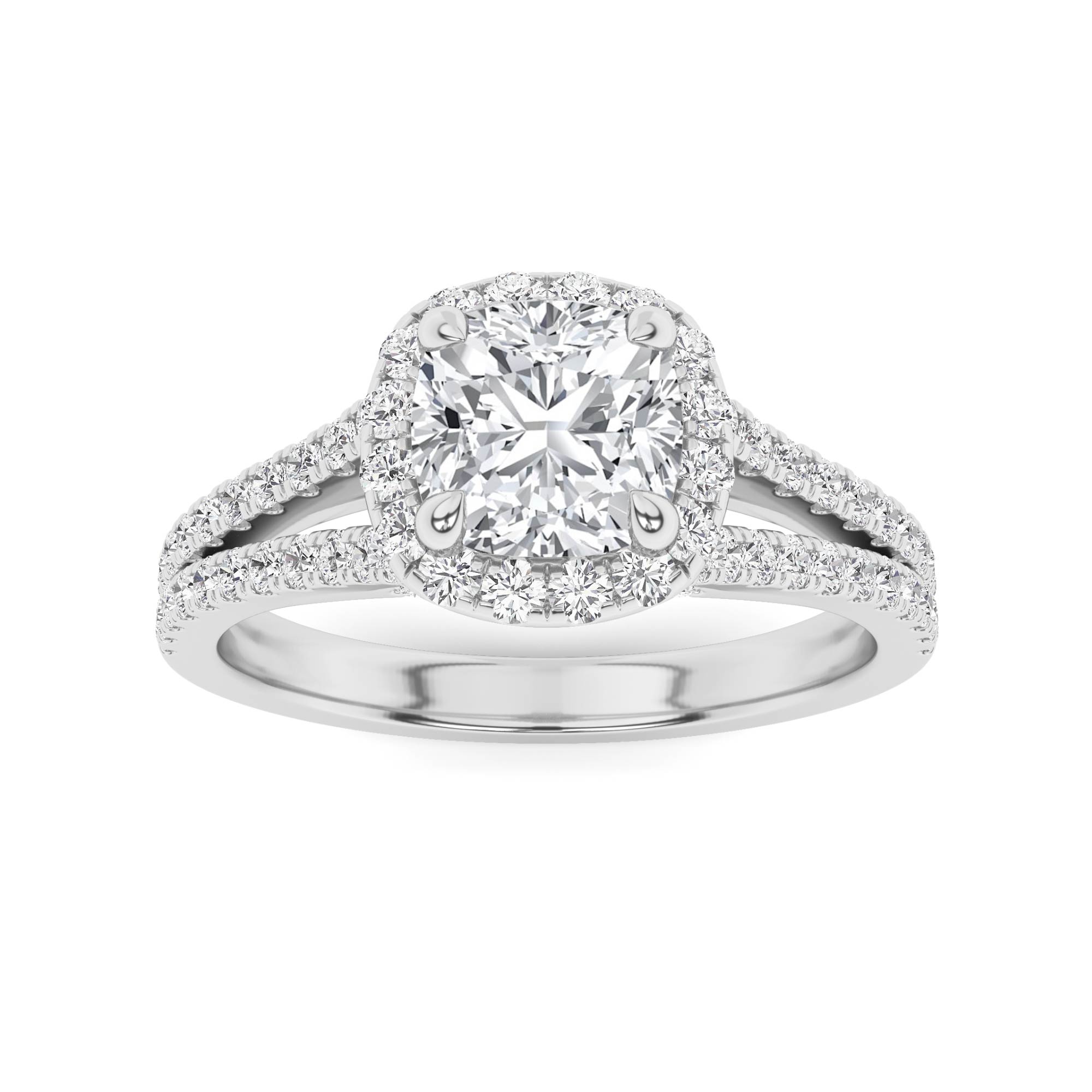 Classic Split Shank Round Cut Halo In 9K White Gold Engagement Ring