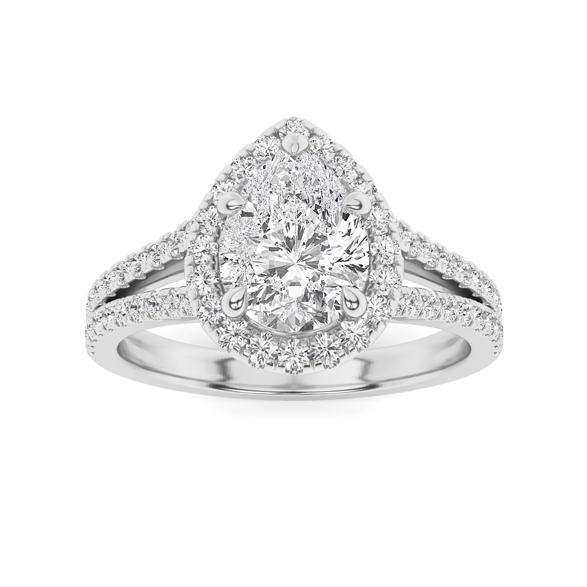 Classic Split Shank Round Cut Halo In 9K White Gold Engagement Ring