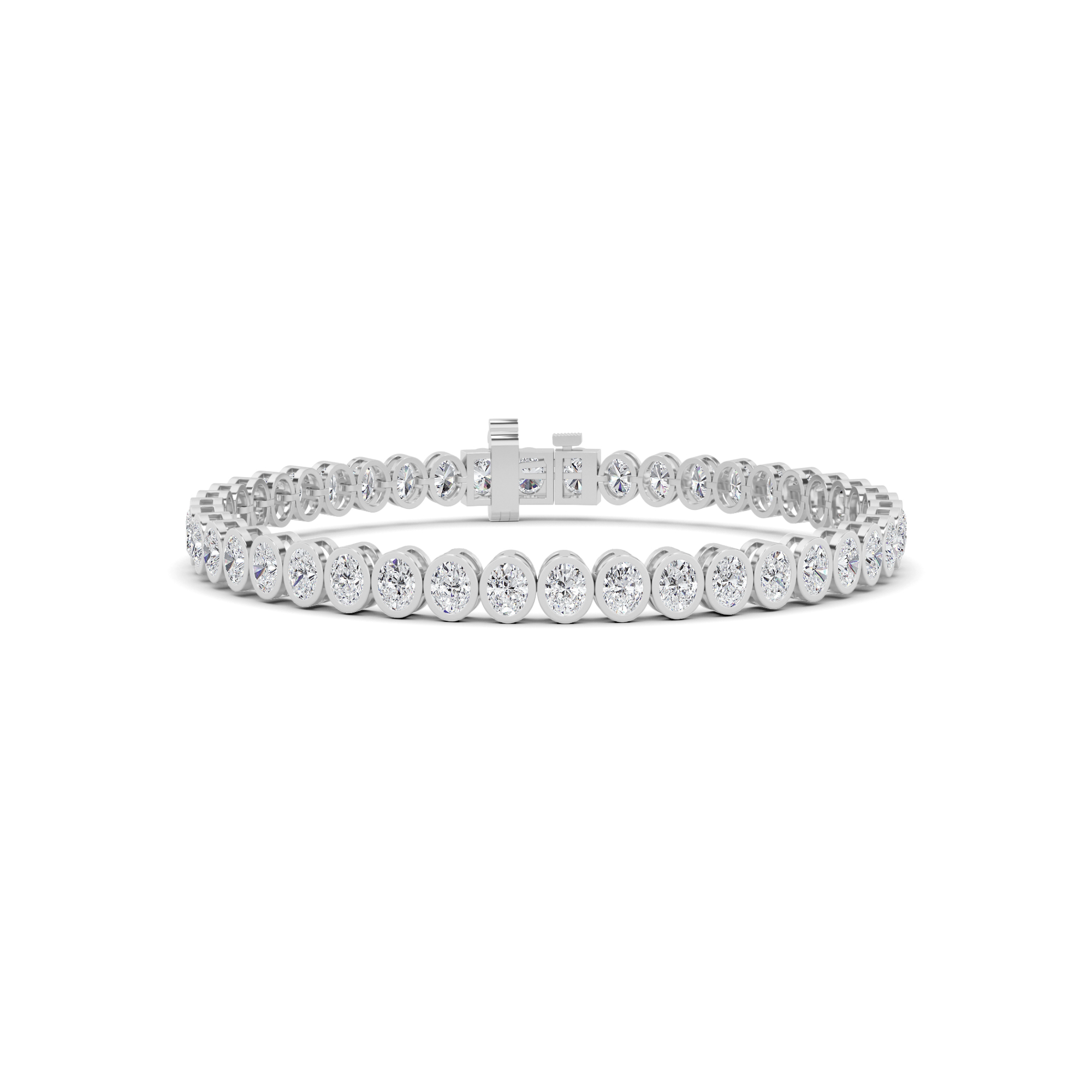 Classic Bezel Set Oval Cut Diamond Tennis Bracelet In 9K White Gold