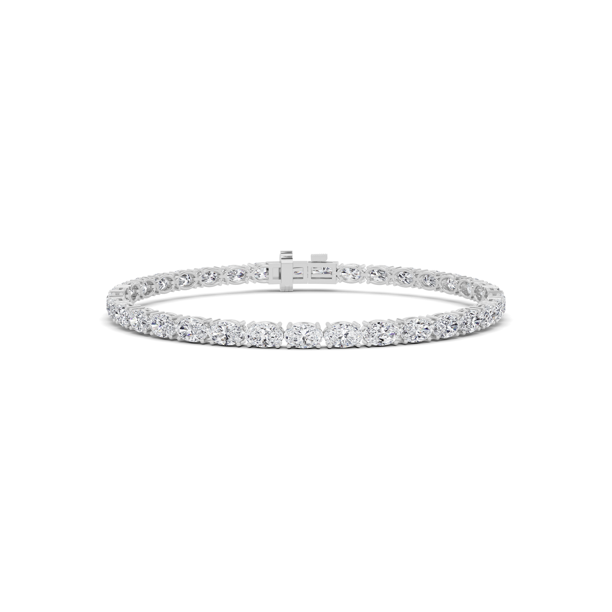 Classic 4 prong Oval Cut Diamond Tennis Bracelet In 9K White Gold