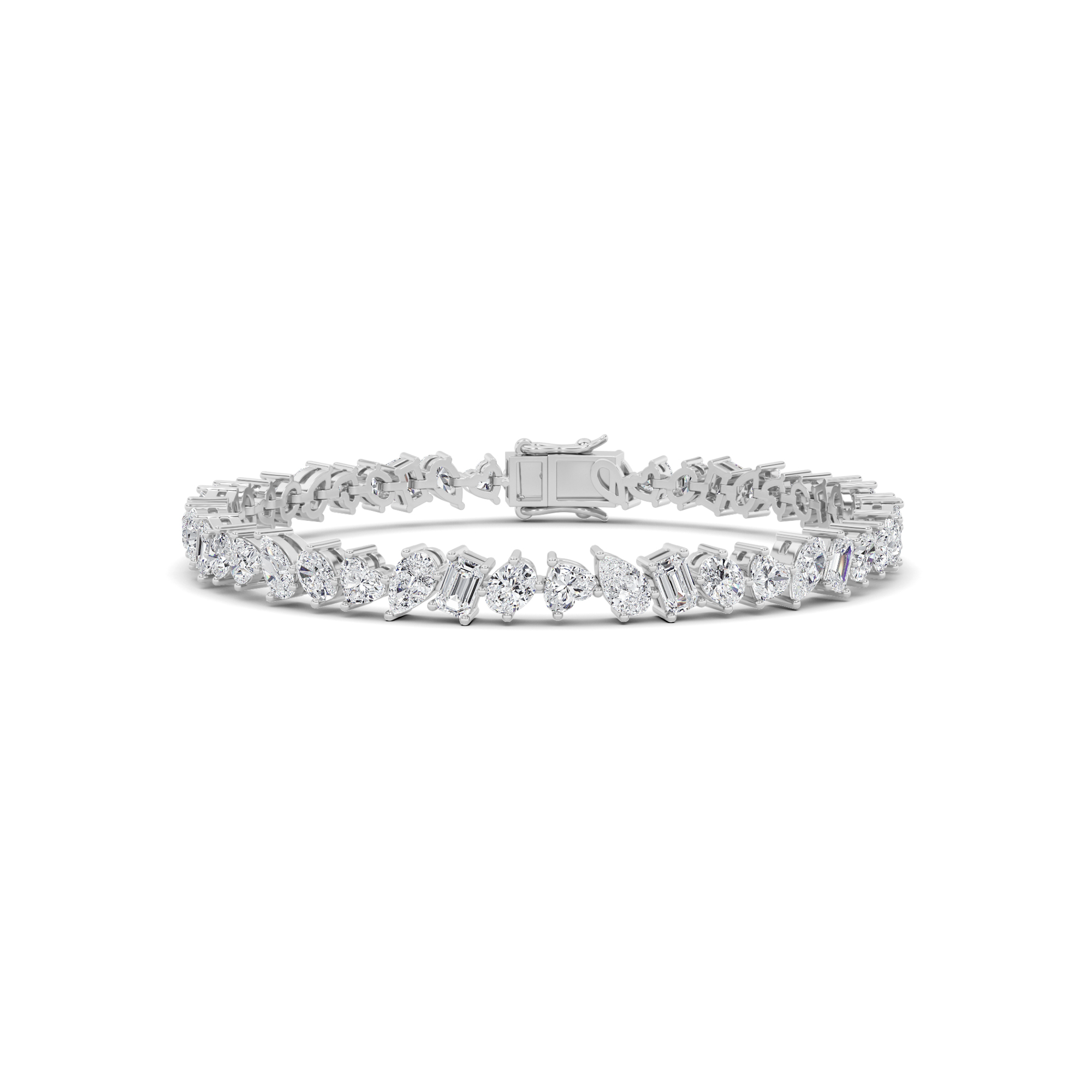 Unique Prong Set Mix Shape Diamond Tennis Bracelet In 9K White Gold