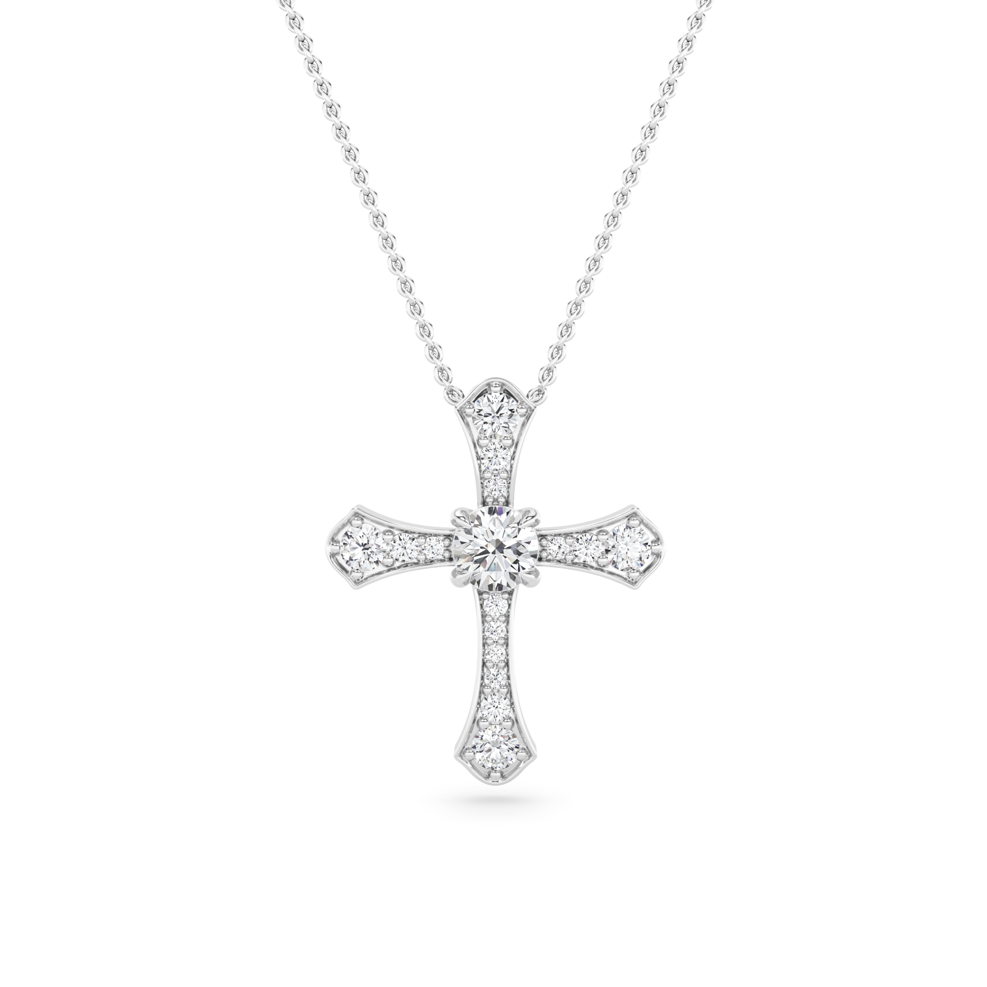 Pave Set Round Cut Diamond Cross Pendant with 18" Chain Modern Necklaces