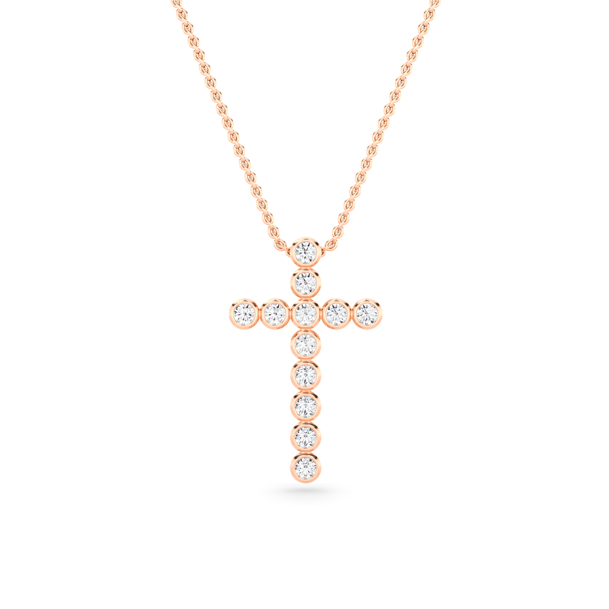 Bezel Setting Cross Pendant Diamond Necklace In 9K White Rose Gold Unique Necklaces