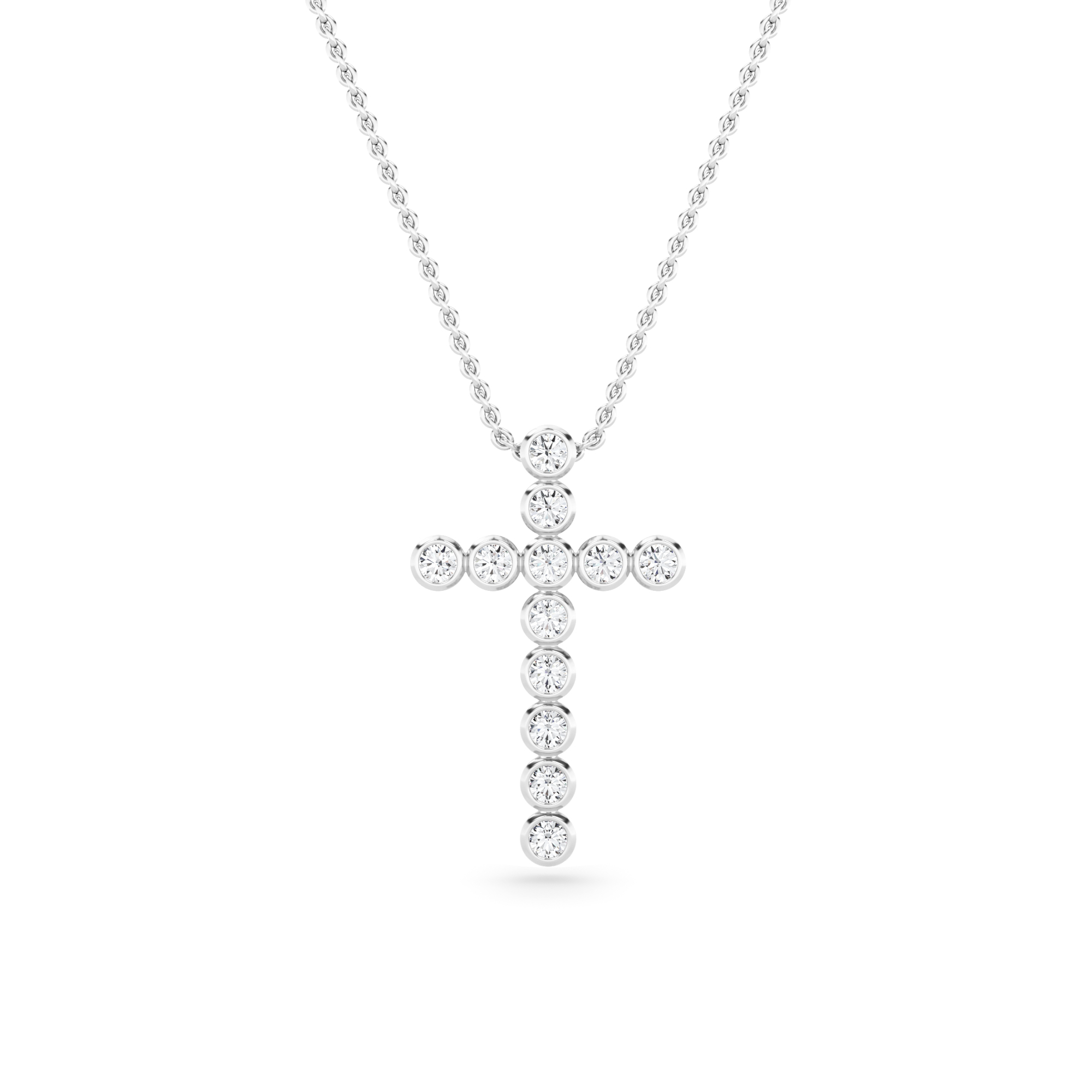 Bezel Setting Cross Pendant Diamond Necklace In 9K White Gold Unique Necklaces