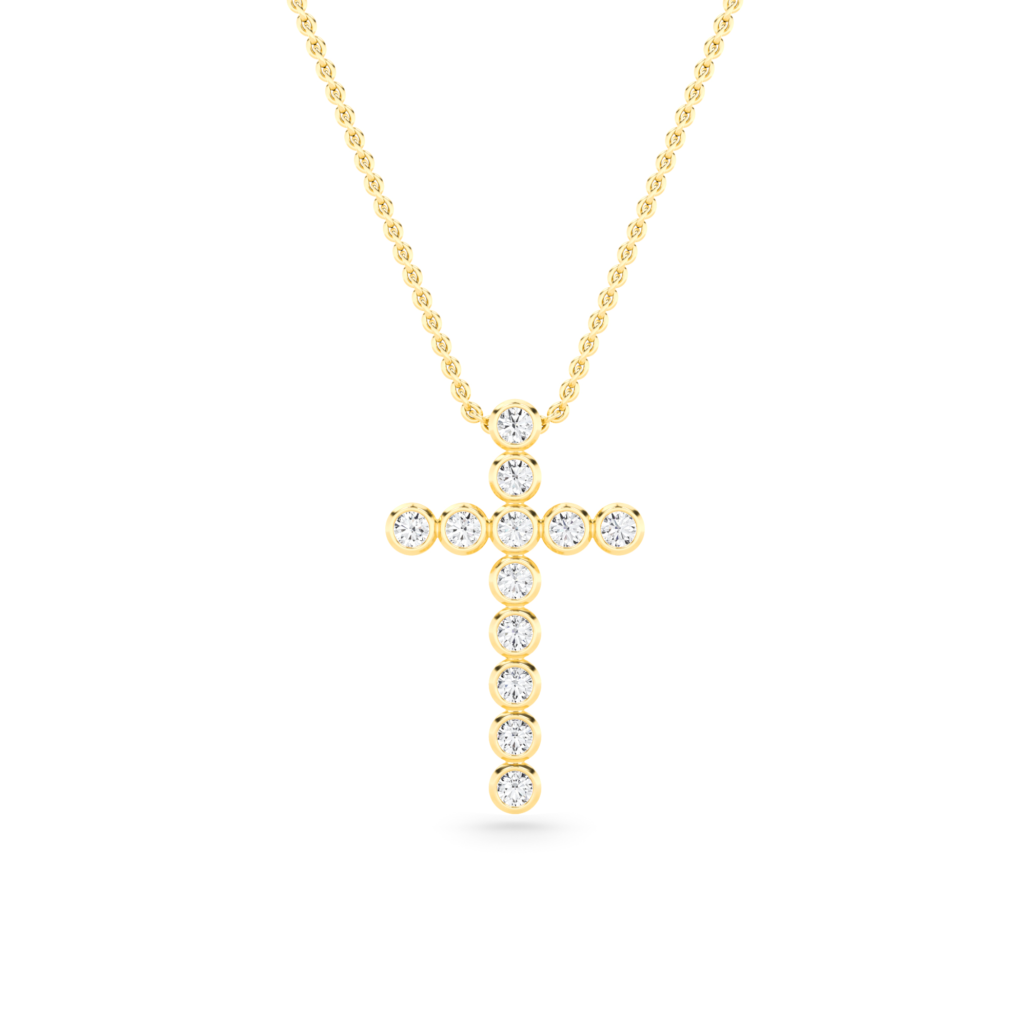 Bezel Setting Cross Pendant Diamond Necklace In 9K White Yellow Gold Unique Necklaces