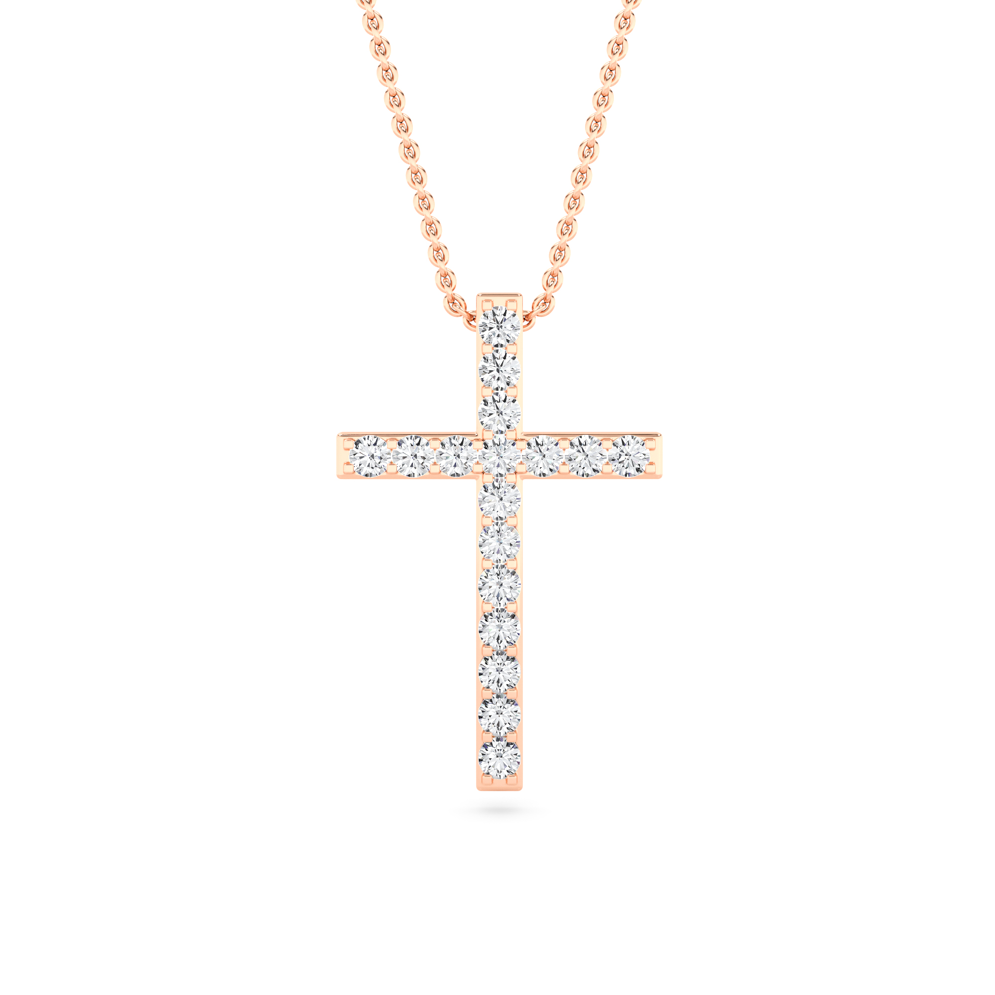 Pave Set Cross Diamond Pendant In 9K Rose Gold