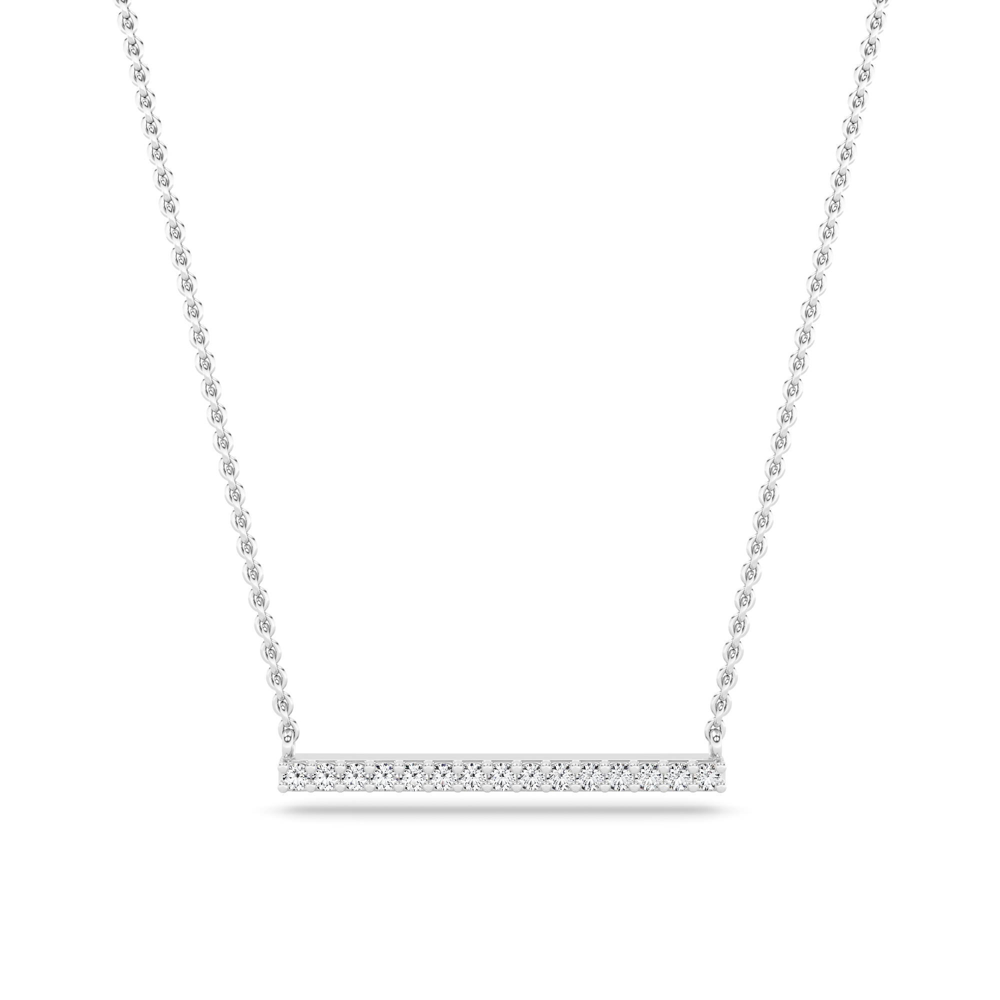 Prong Set Round Cut Bar Pendant Necklaces In 9K White Gold