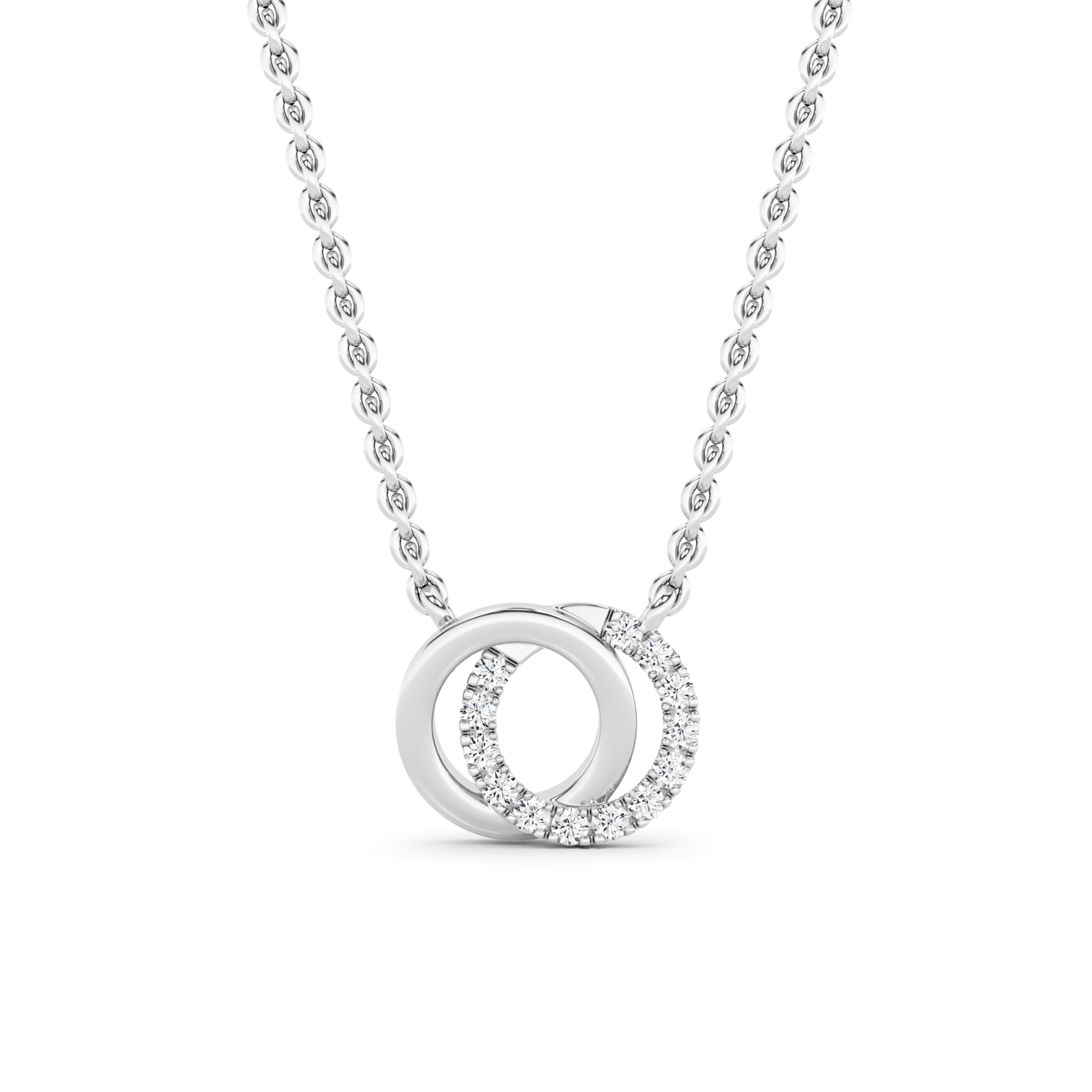 Two Circle 4 Prong Round Cut Diamond Necklaces In 9K White Gold