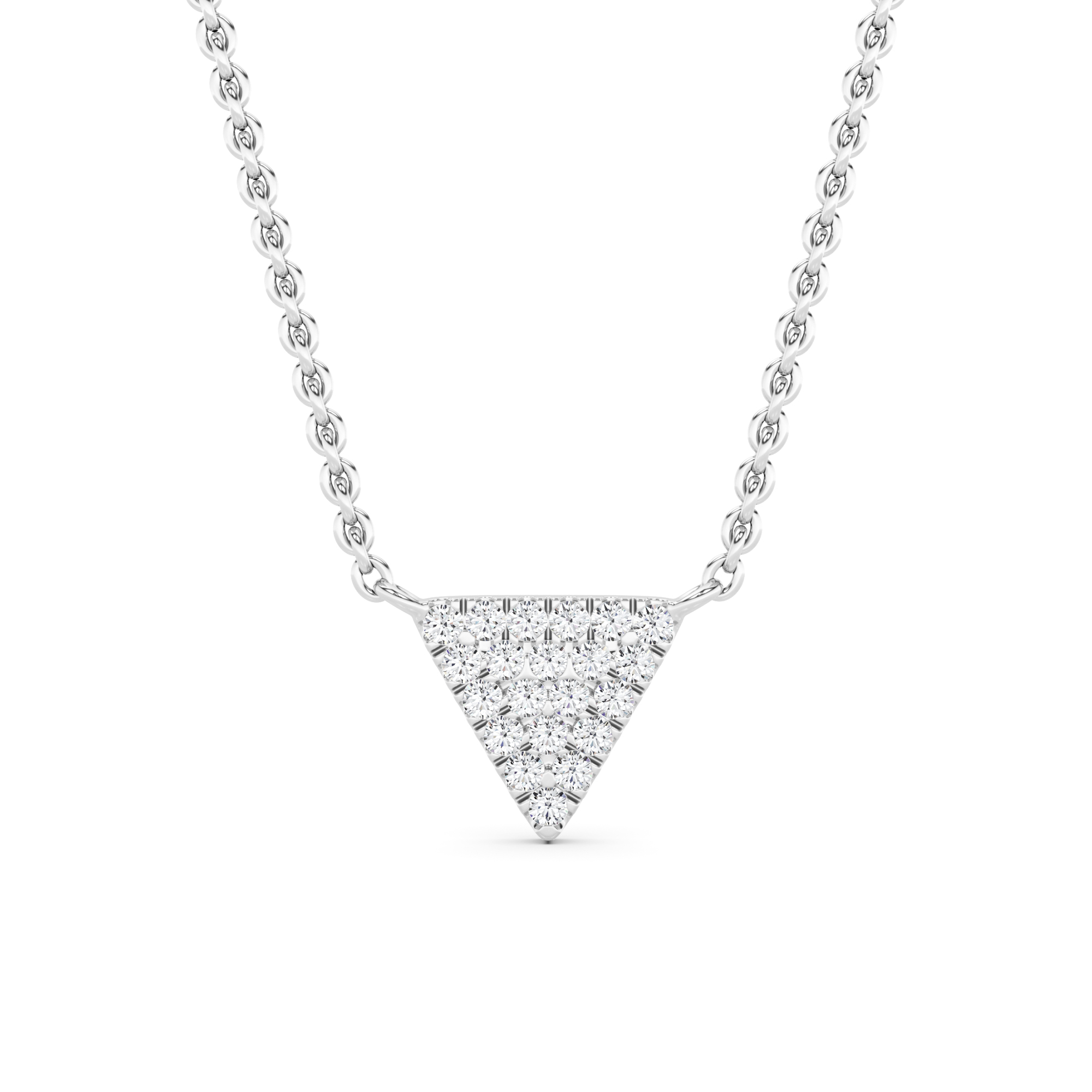 Triangle Shape Delicate Round Cut Diamond Necklaces In 9K White Gold