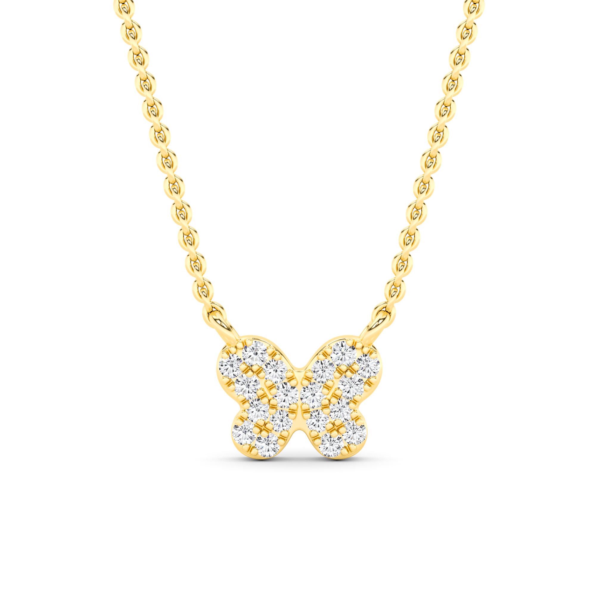 Butterfly Shape Delicate Round Cut Diamond Necklaces In 9K Yellow Gold