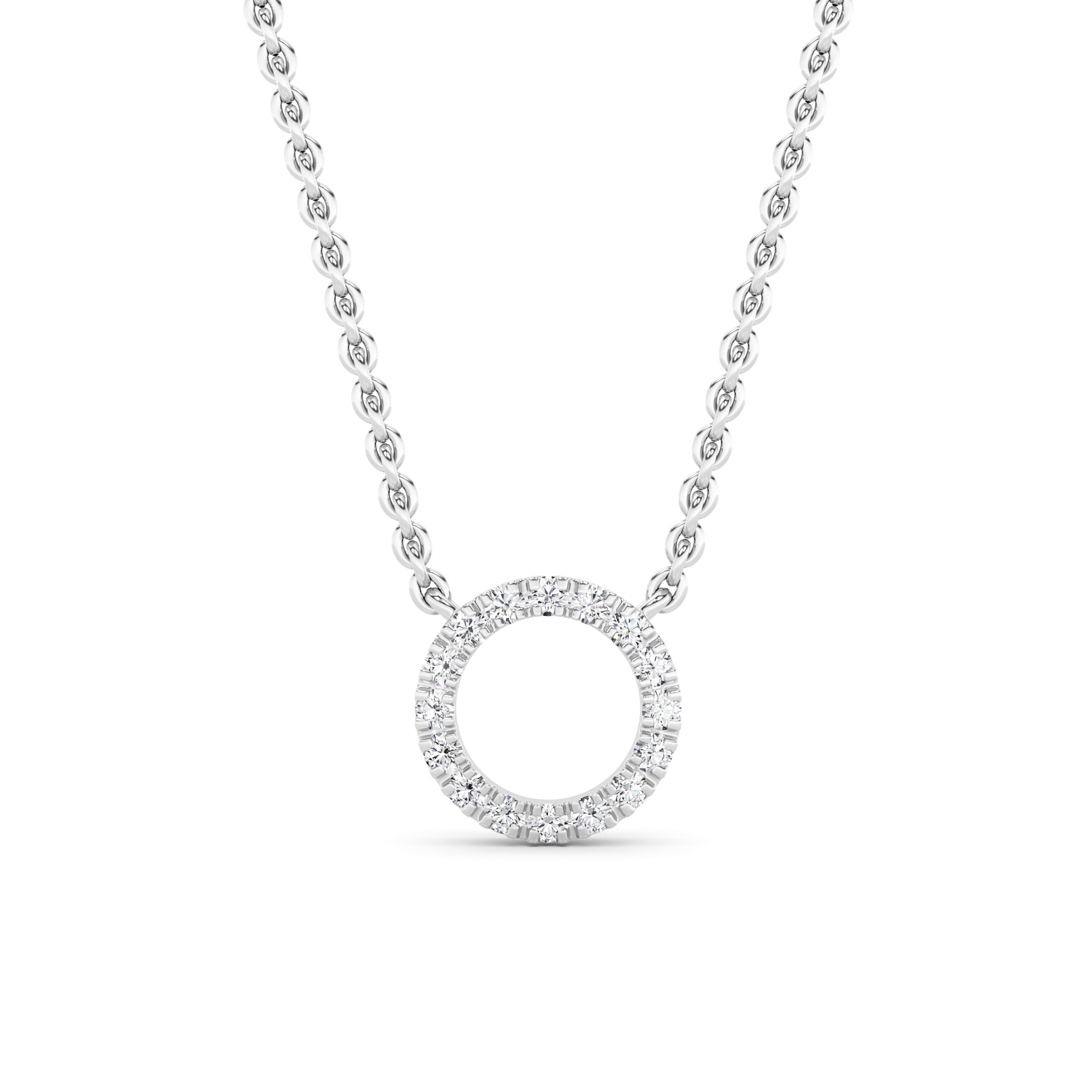 Mini Circle 4 Prong Round Cut Diamond Necklaces In 9K White Gold
