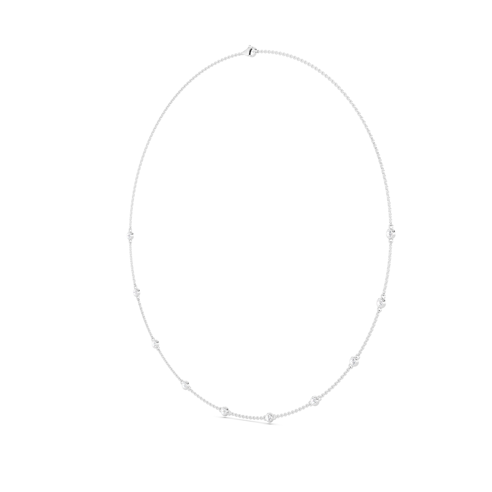 Designer Spark Cluster Bezel Set Round Cut Diamond Necklaces In 9K White Gold