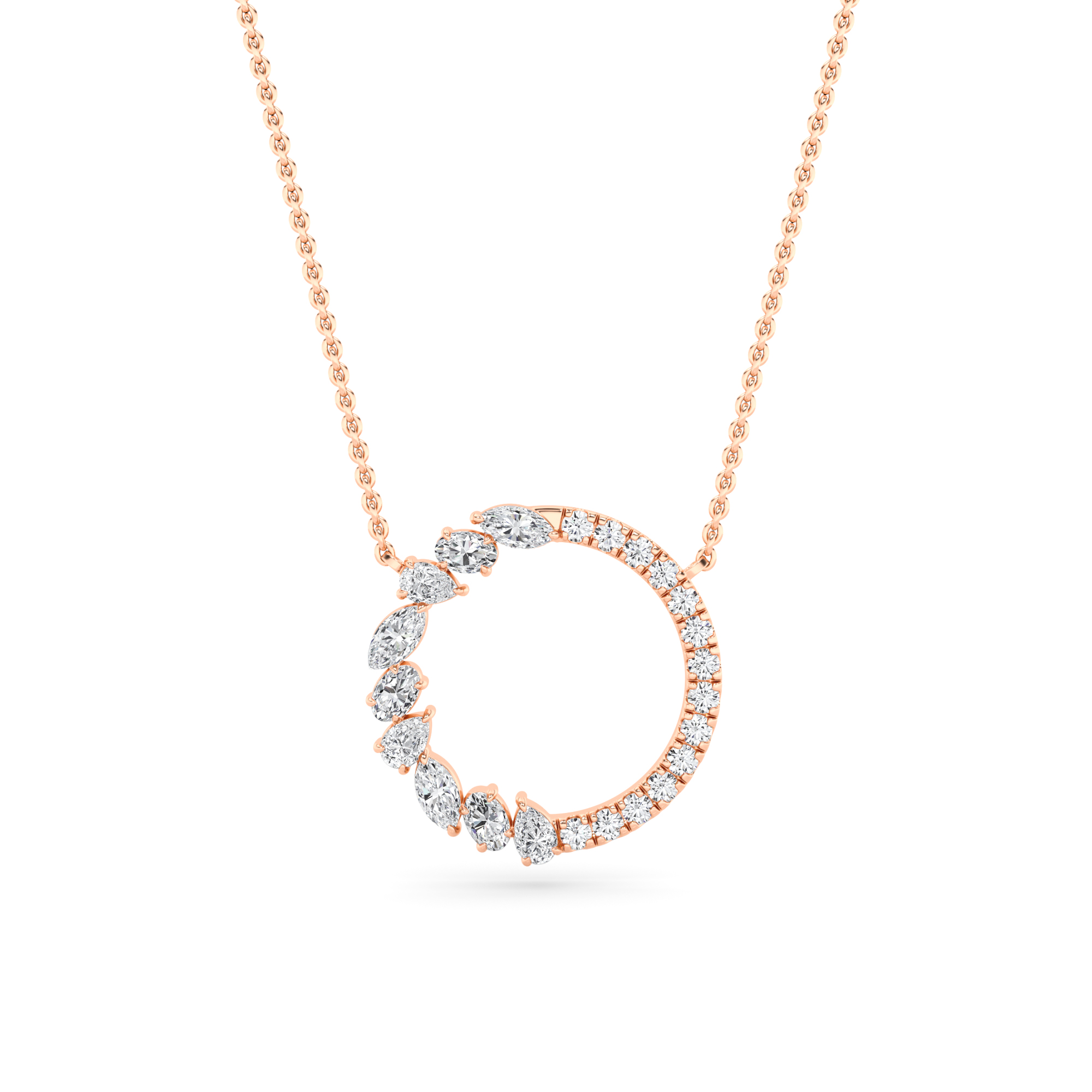 Prong Set Multi Stone Diamond Circle Pendant Necklace with 18" Chain Rose Gold Designer Necklaces