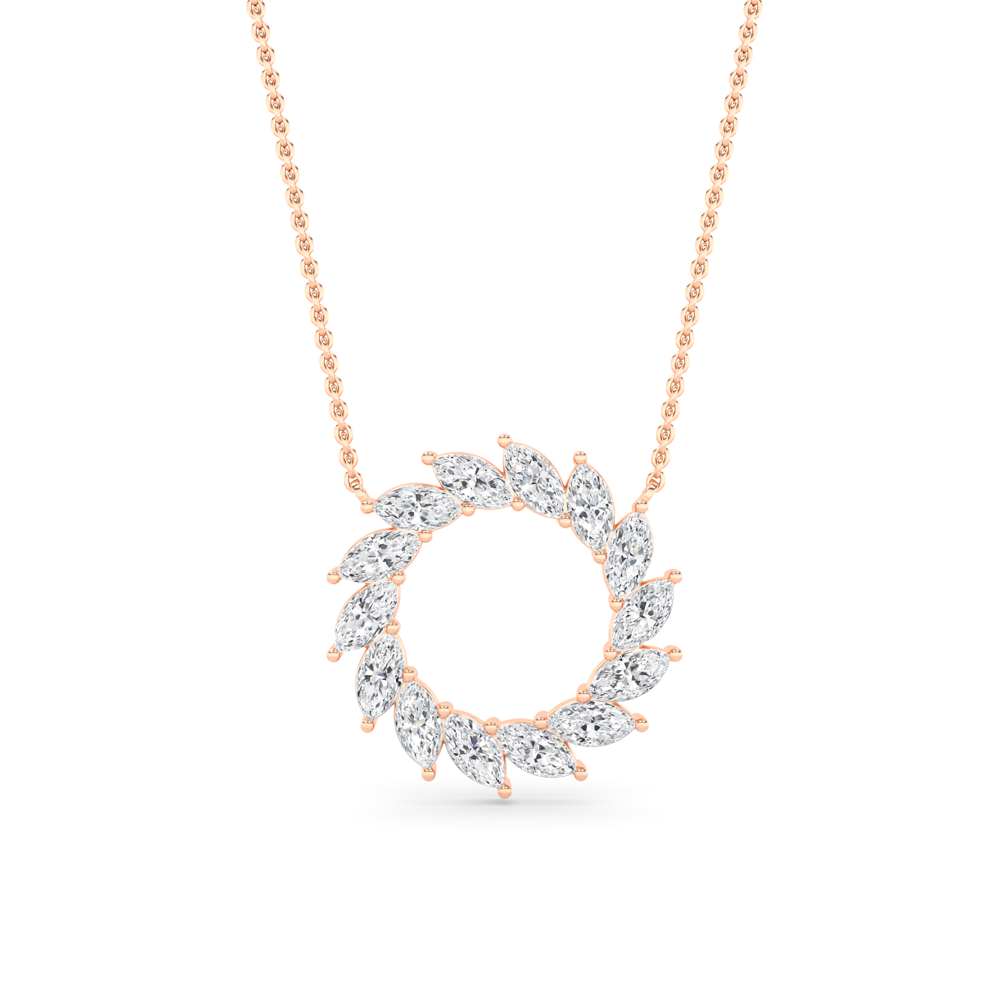 Sunflame Prong Set Marquise Cut Diamond Circle Pendant Necklace with 18" Chain Rose Gold Sparkling Necklaces