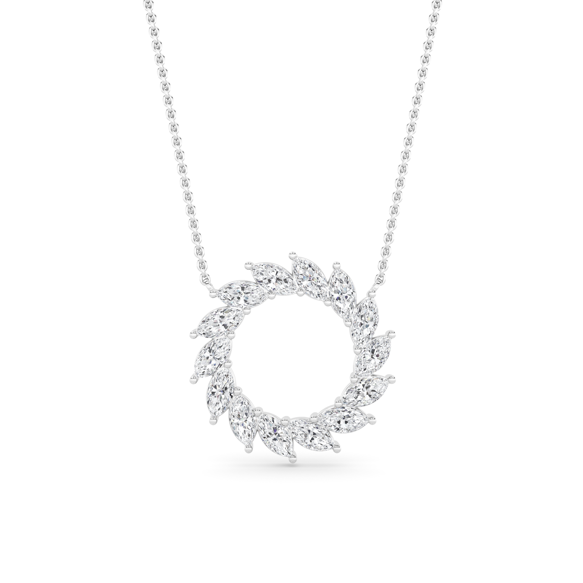 Sunflame Prong Set Marquise Cut Diamond Circle Pendant Necklace with 18" Chain Sparkling Necklaces