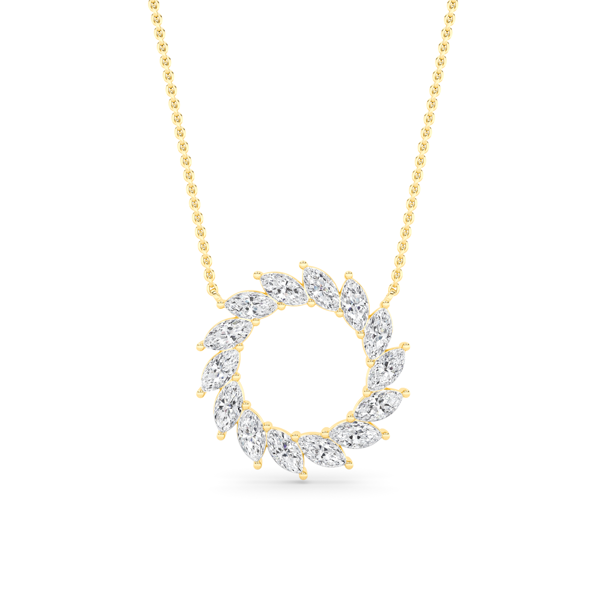 Sunflame Prong Set Marquise Cut Diamond Circle Pendant Necklace with 18" Chain Yellow Gold Sparkling Necklaces