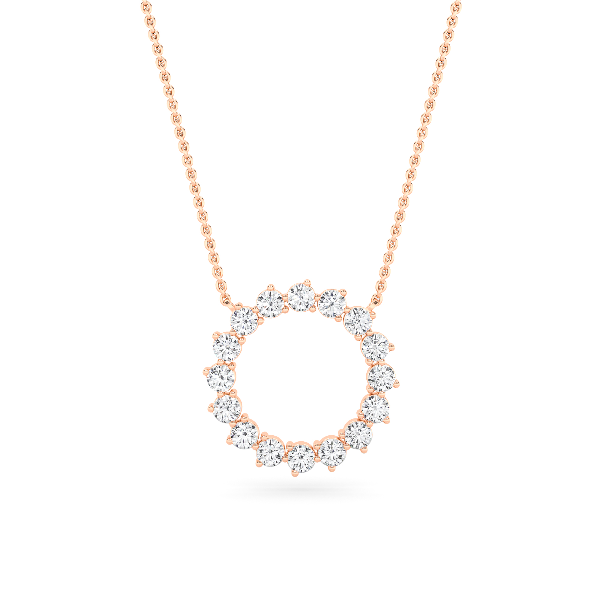 Sunflame Prong Set Round Cut Diamond Circle Pendant Necklace with 18" Chain Rose Gold Sparkling Necklaces