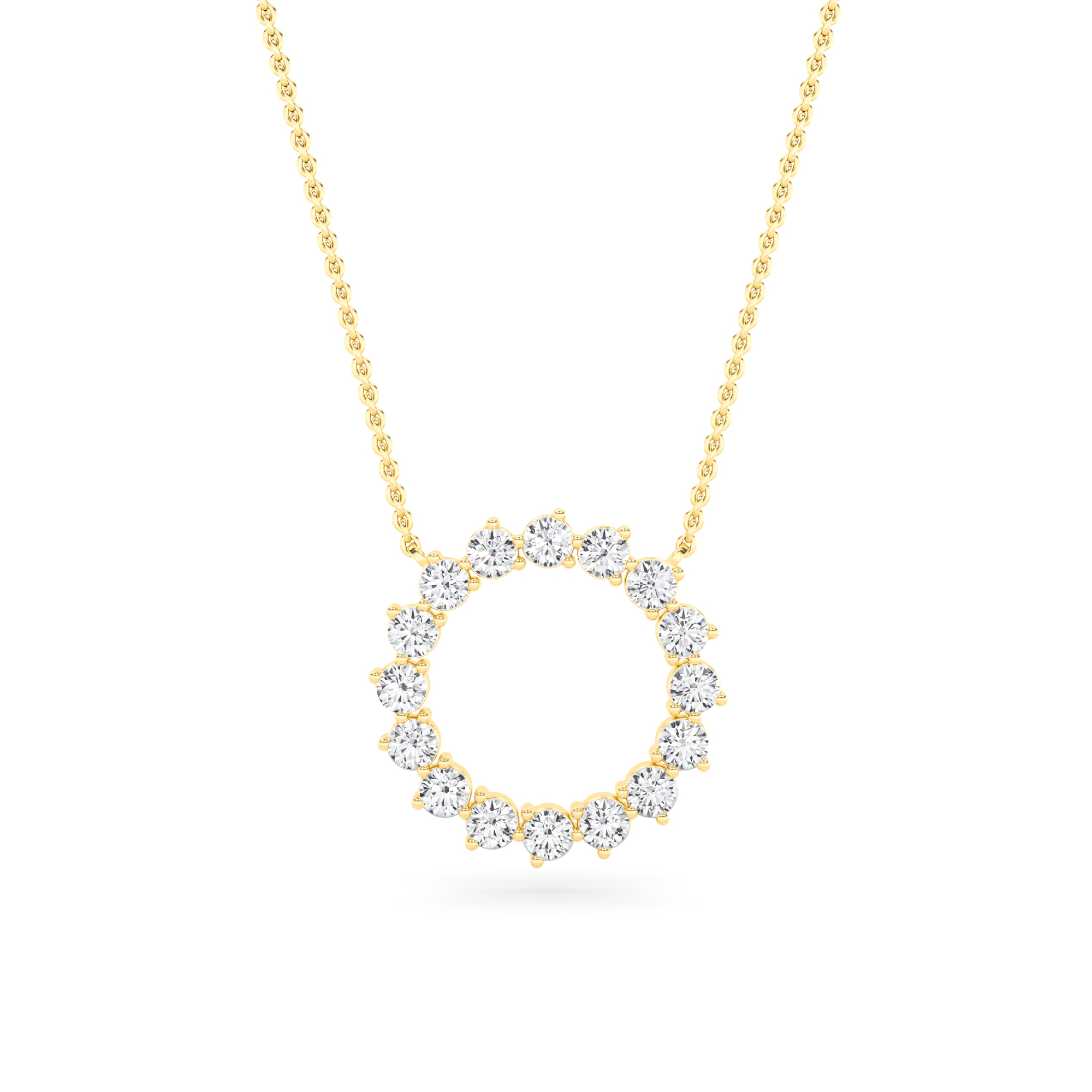 Sunflame Prong Set Round Cut Diamond Circle Pendant Necklace with 18" Chain Yellow Gold Sparkling Necklaces